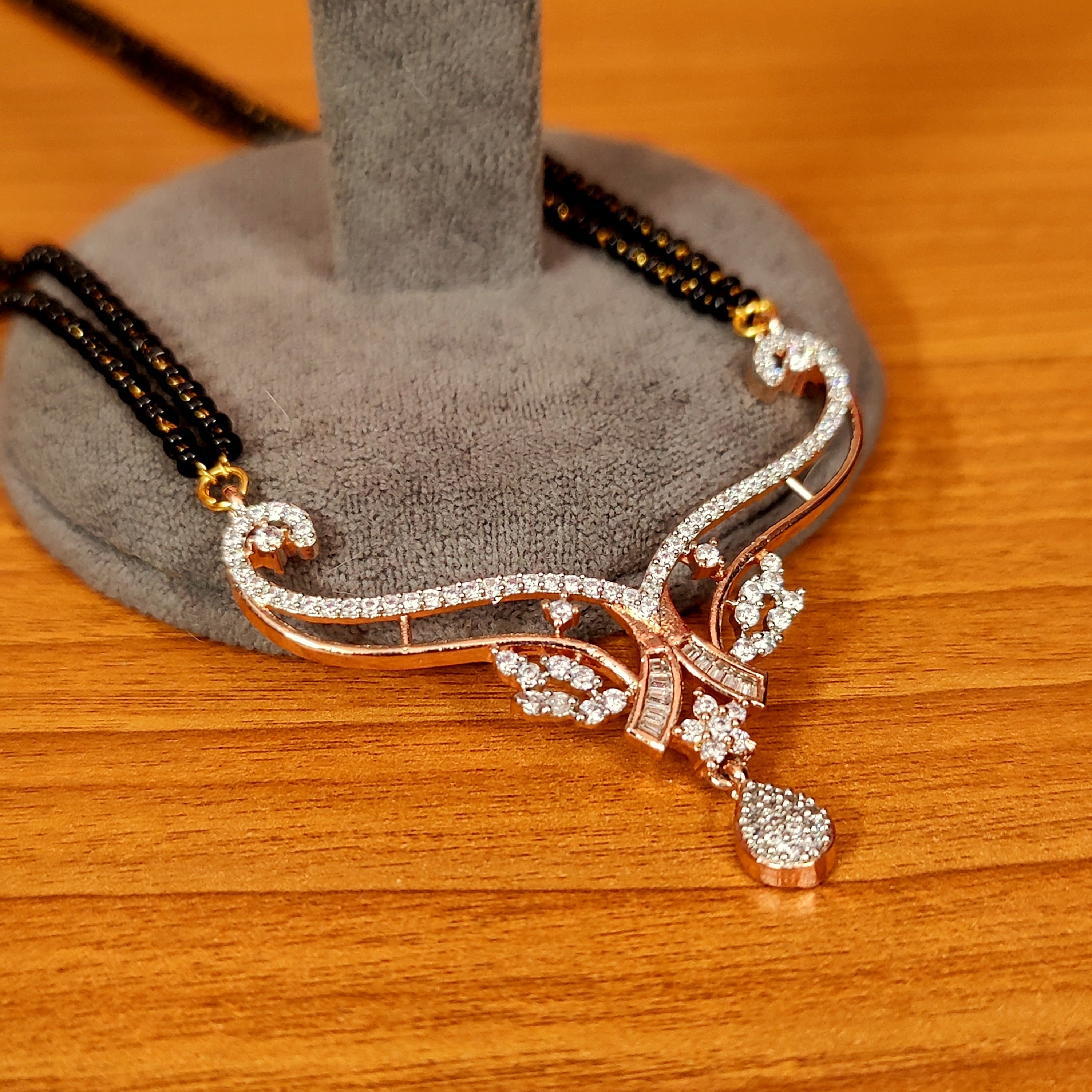 Women 's Rose Gold & Diamond Look Cz Studded Mangalsutra