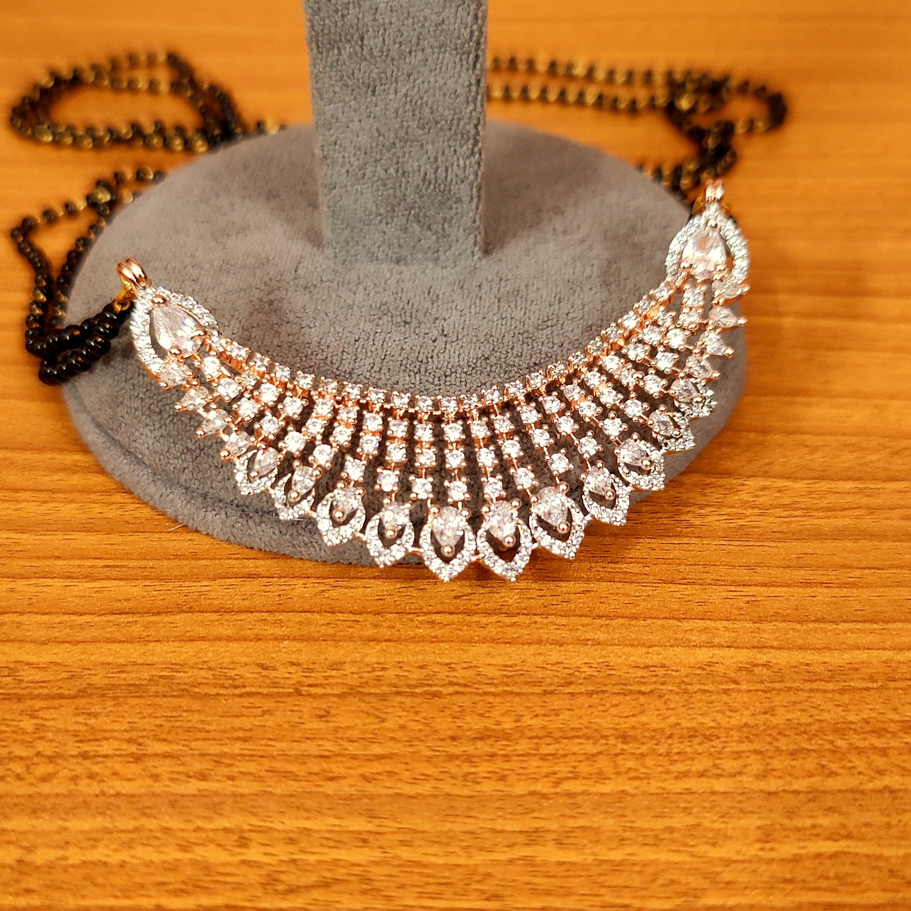 Women 's Rose Gold Diamond Look Cz Studded Mangalsuta