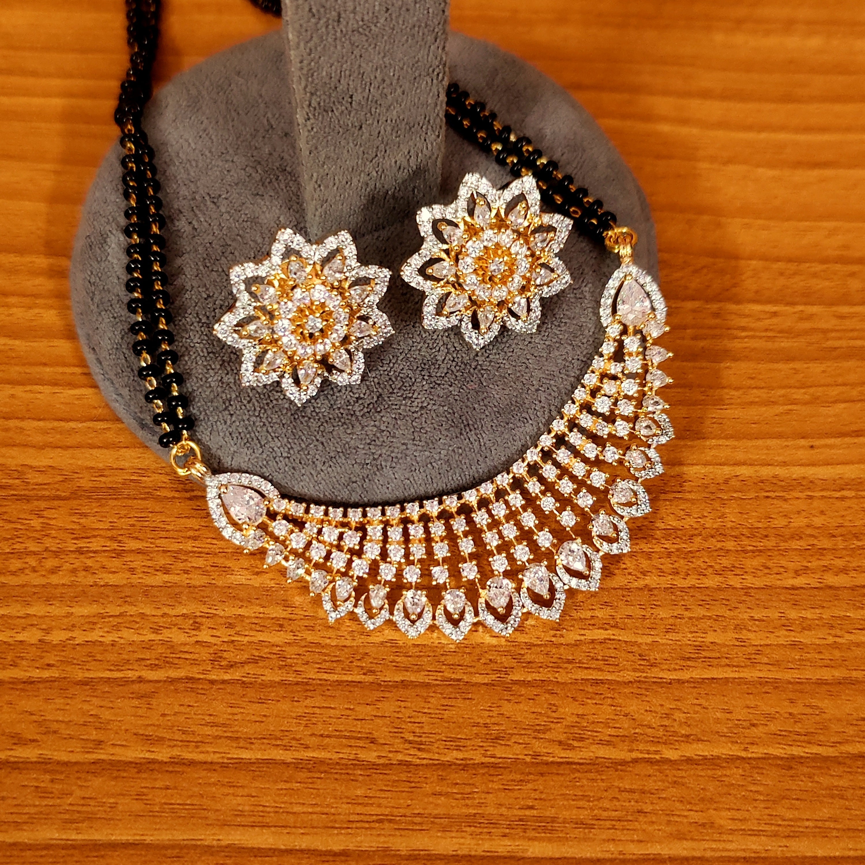 Women 's Gold Plated Diamond Look Cz Studded Mangalsutra