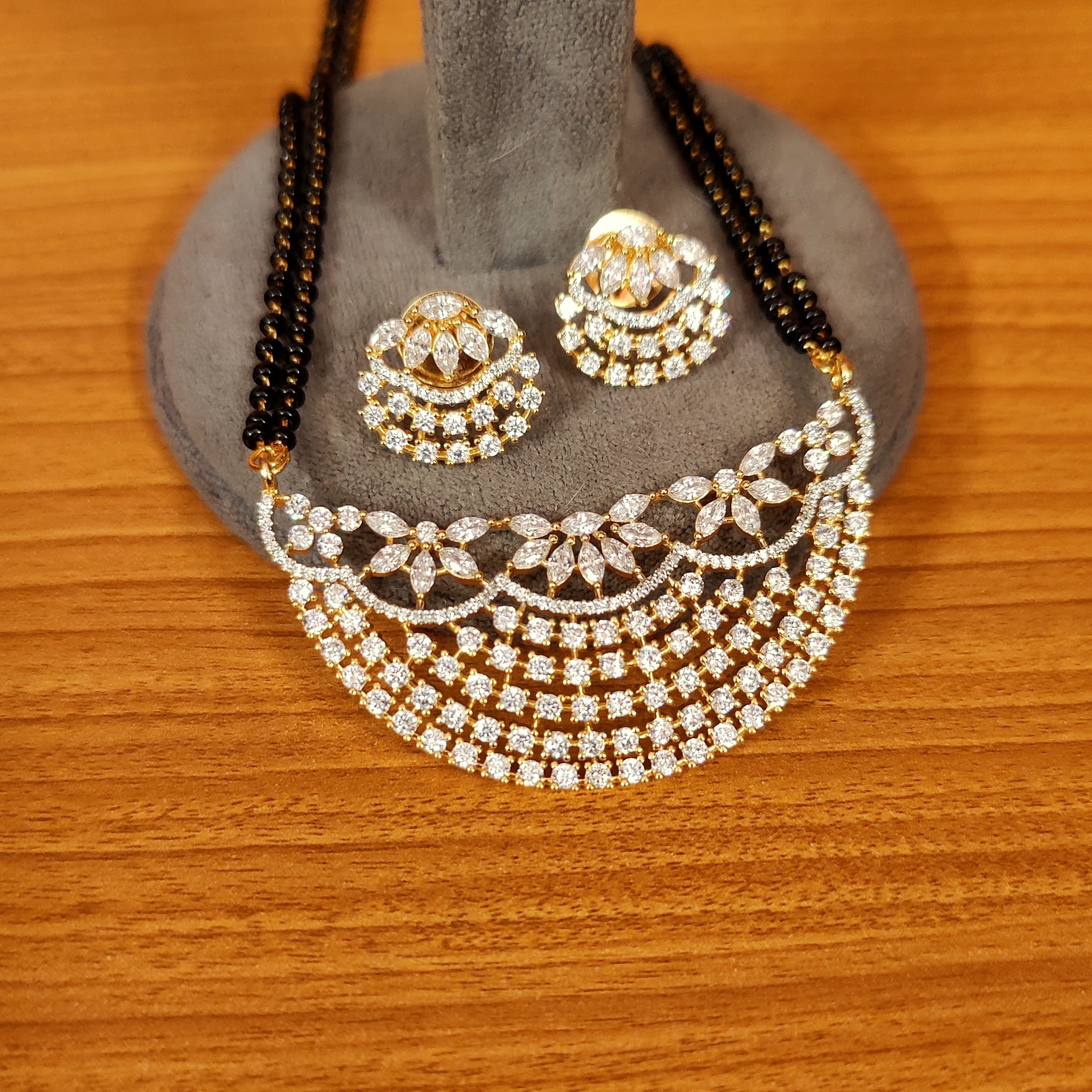 Women 's Gold Plated Cz Studded Fine Mangalsutra