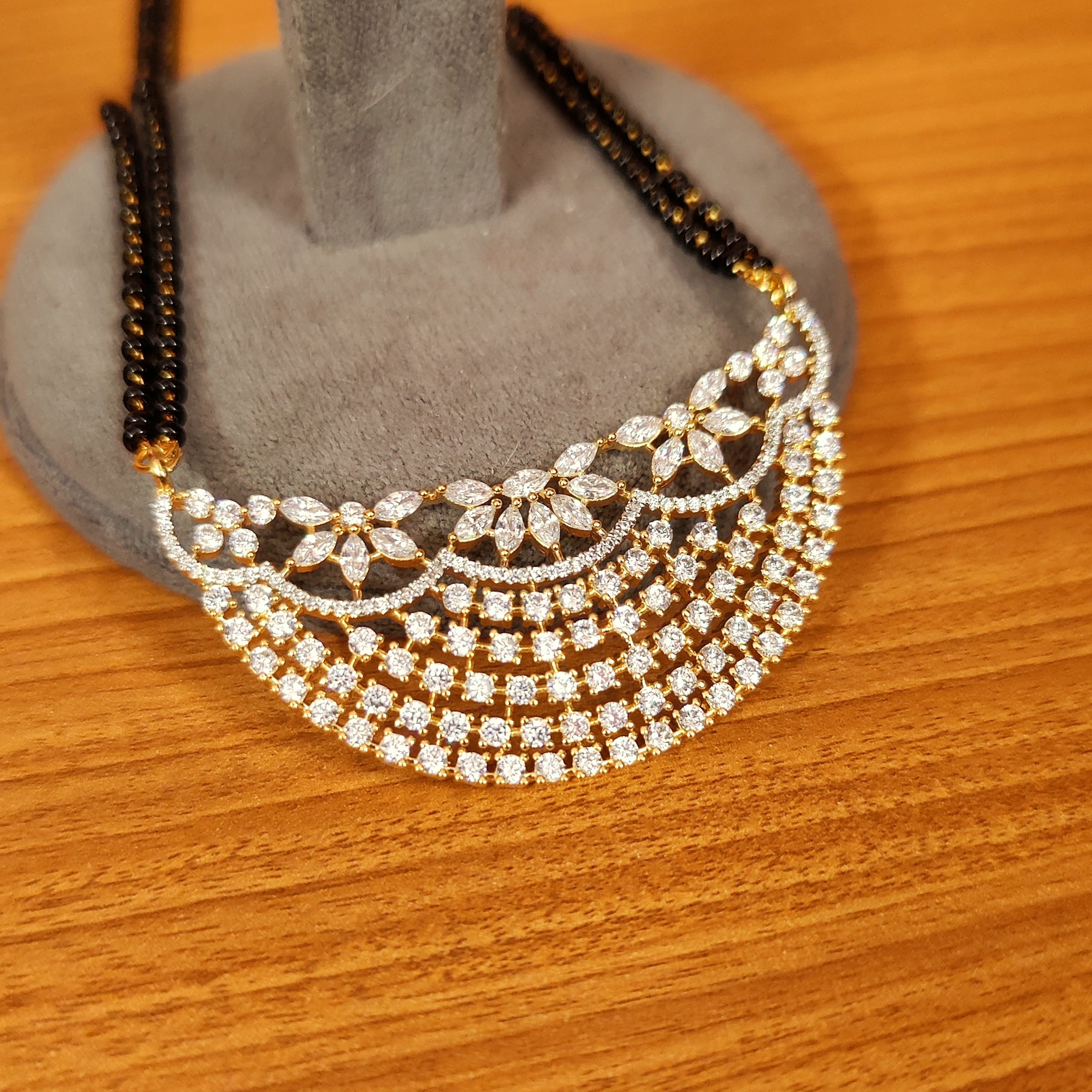 Women 's Gold Plated Cz Studded Fine Mangalsutra
