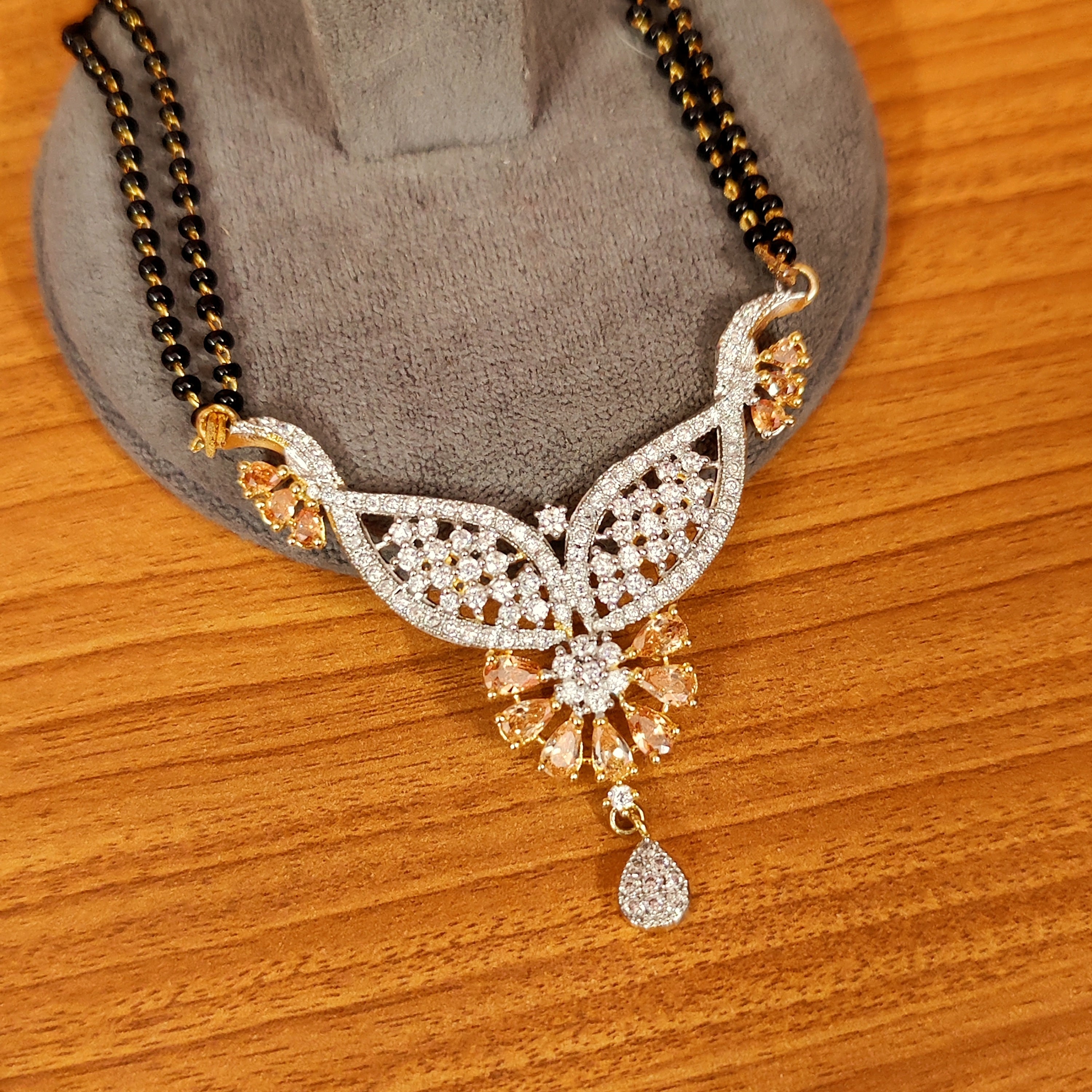 Women 's Diamod Look Champagne Colour Stone Mangalsutra