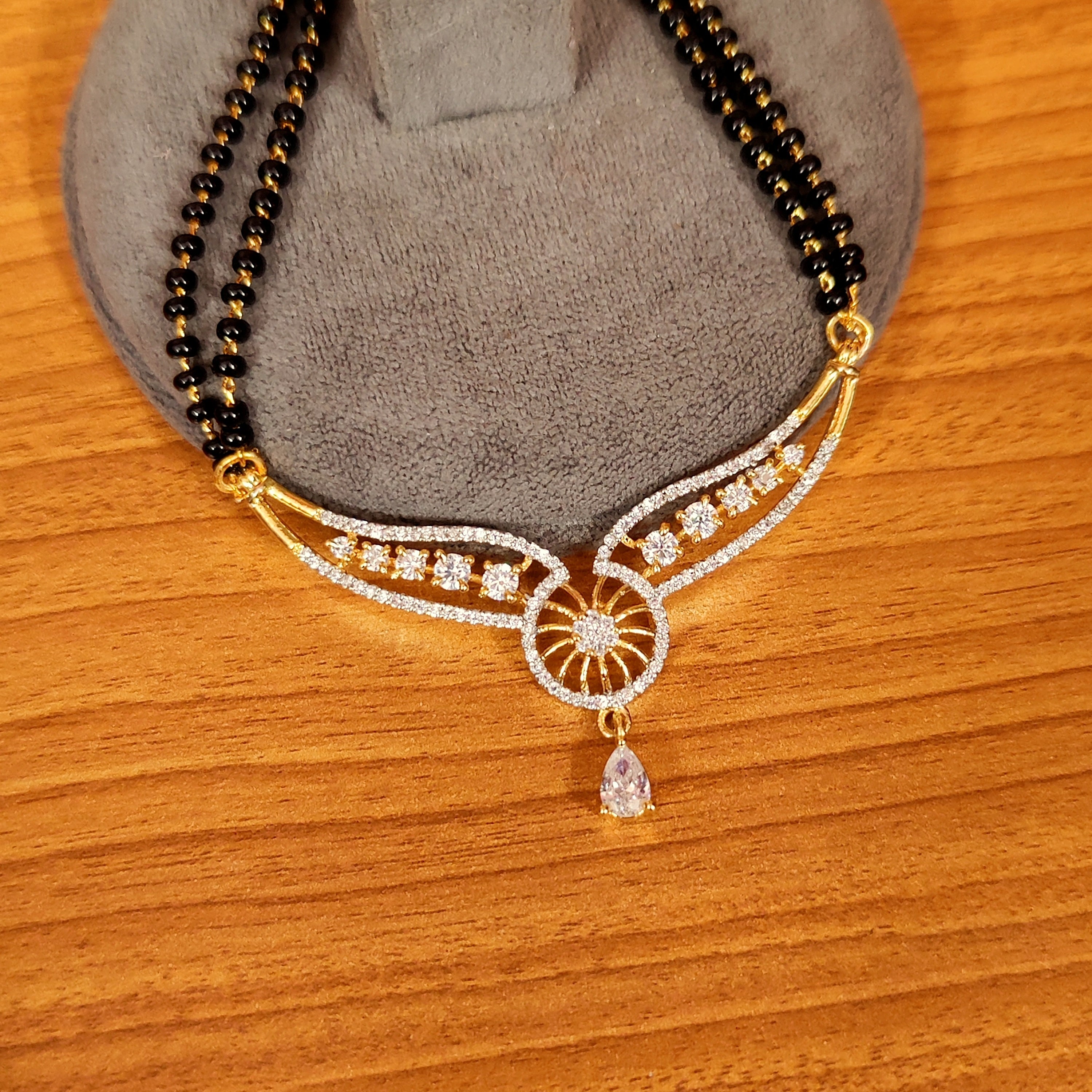Women 's Diamond Pattern Gold Plated Cz Studded Mangalsutra