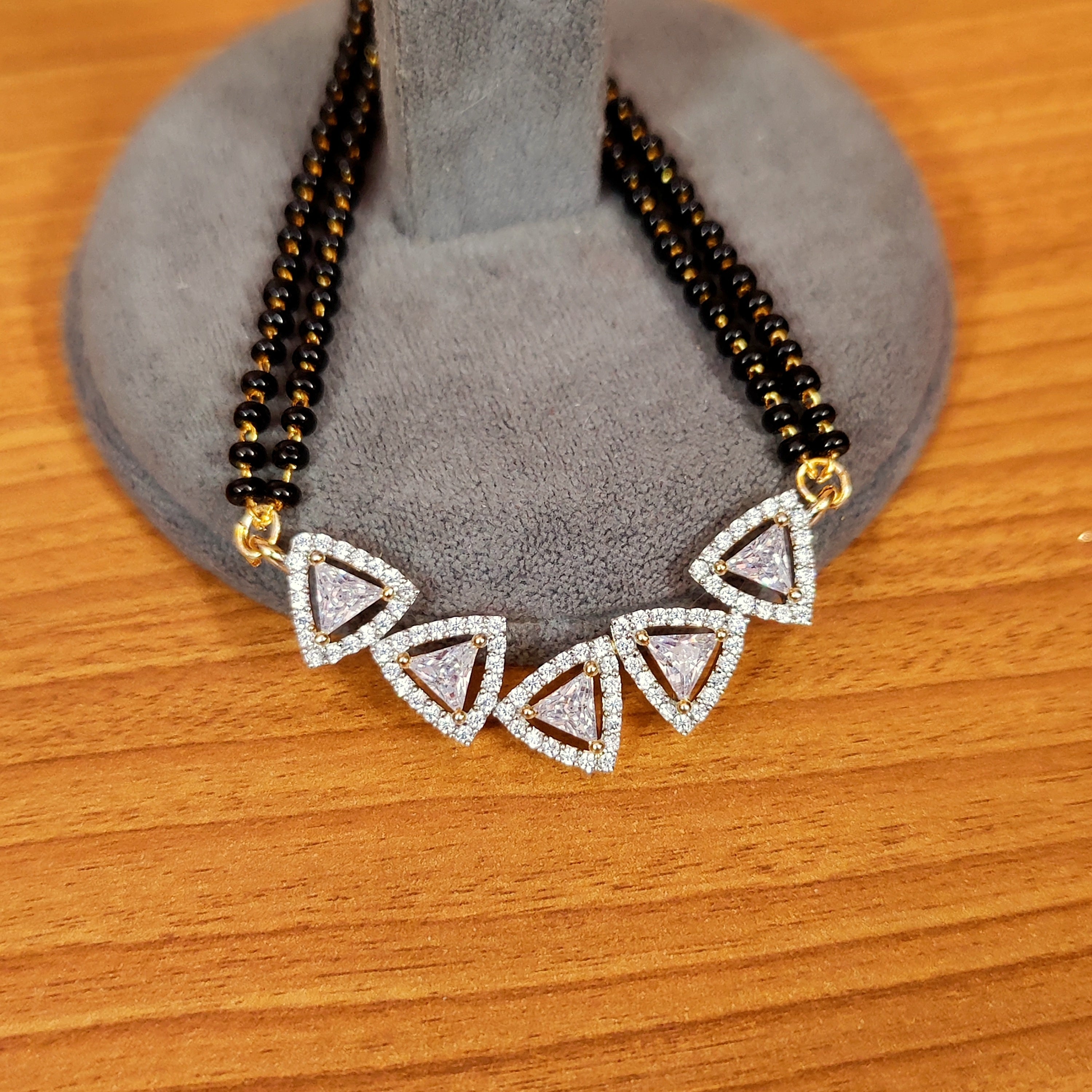 Women 's Gold Plated Triangle Shaped Diamond Look Designer Mangalsutra