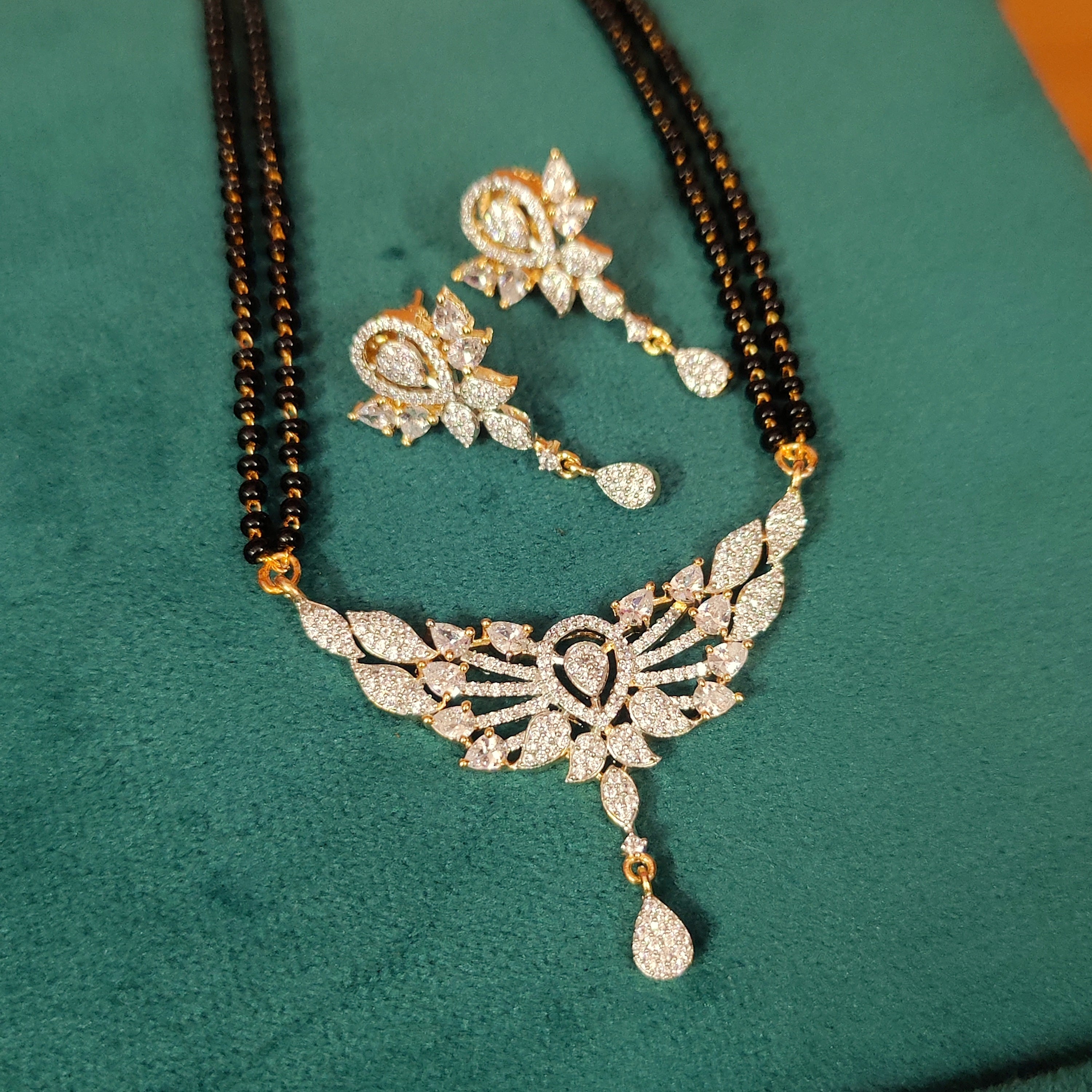 Women 's Gold Plated Diamond Look Cz Studded Designer Mangalsutra