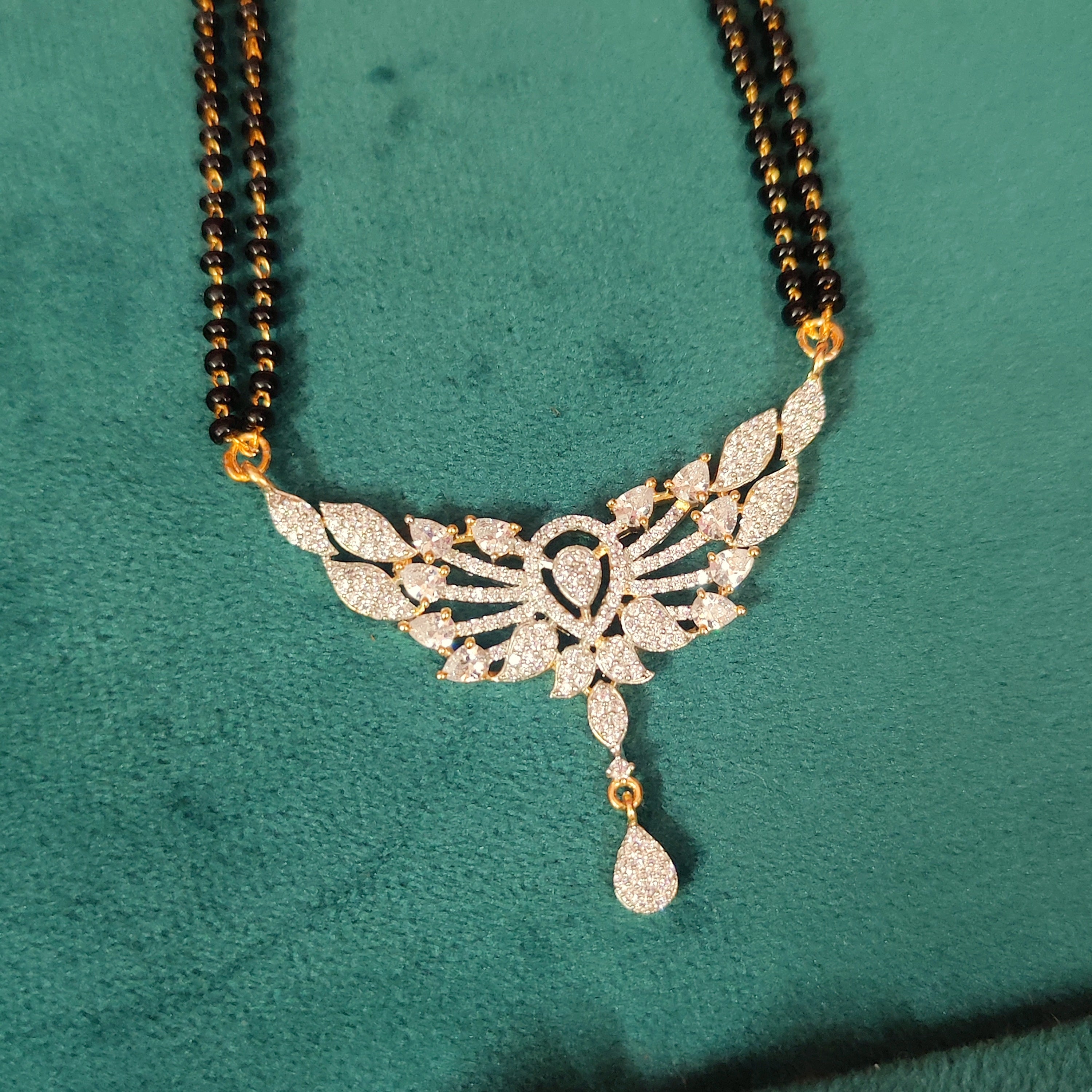 Women 's Gold Plated Diamond Look Cz Studded Designer Mangalsutra