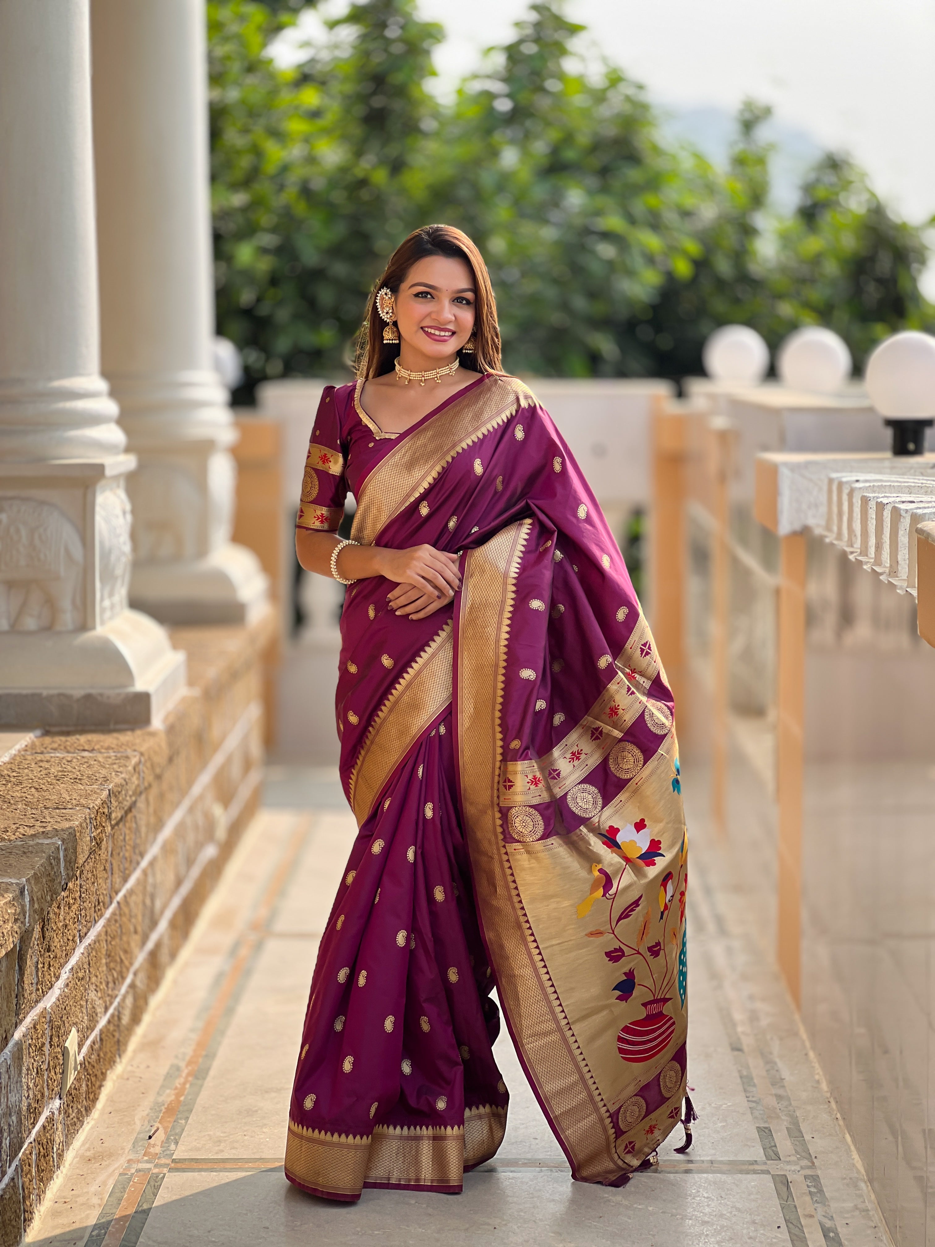 Women's Magenta Pethani silk Zari Weaving Motifs saree - Pramukh Fab