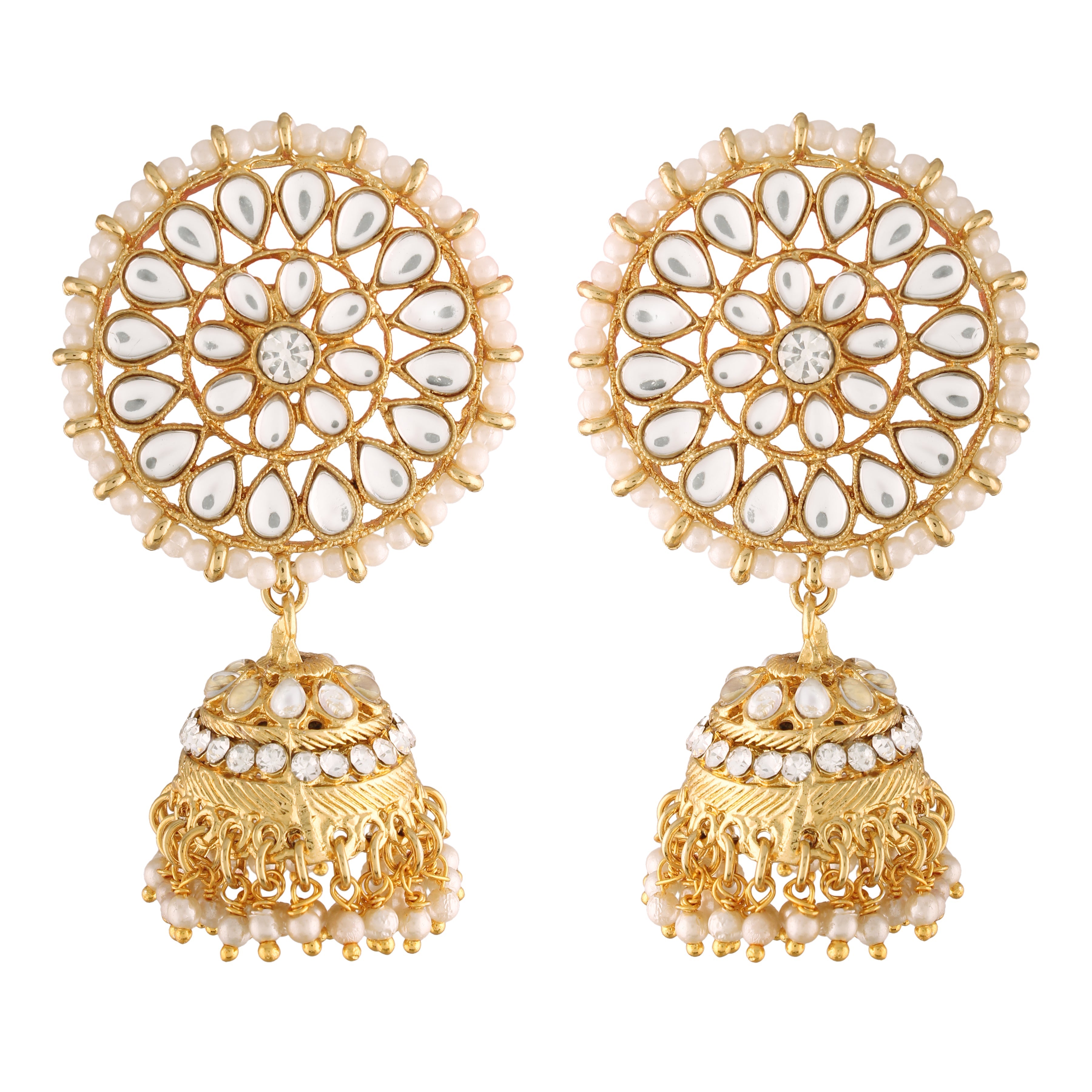 Women's Traditional Gold Plated Chandbali Kundan & Pearl Earring Set with Maang Tikka