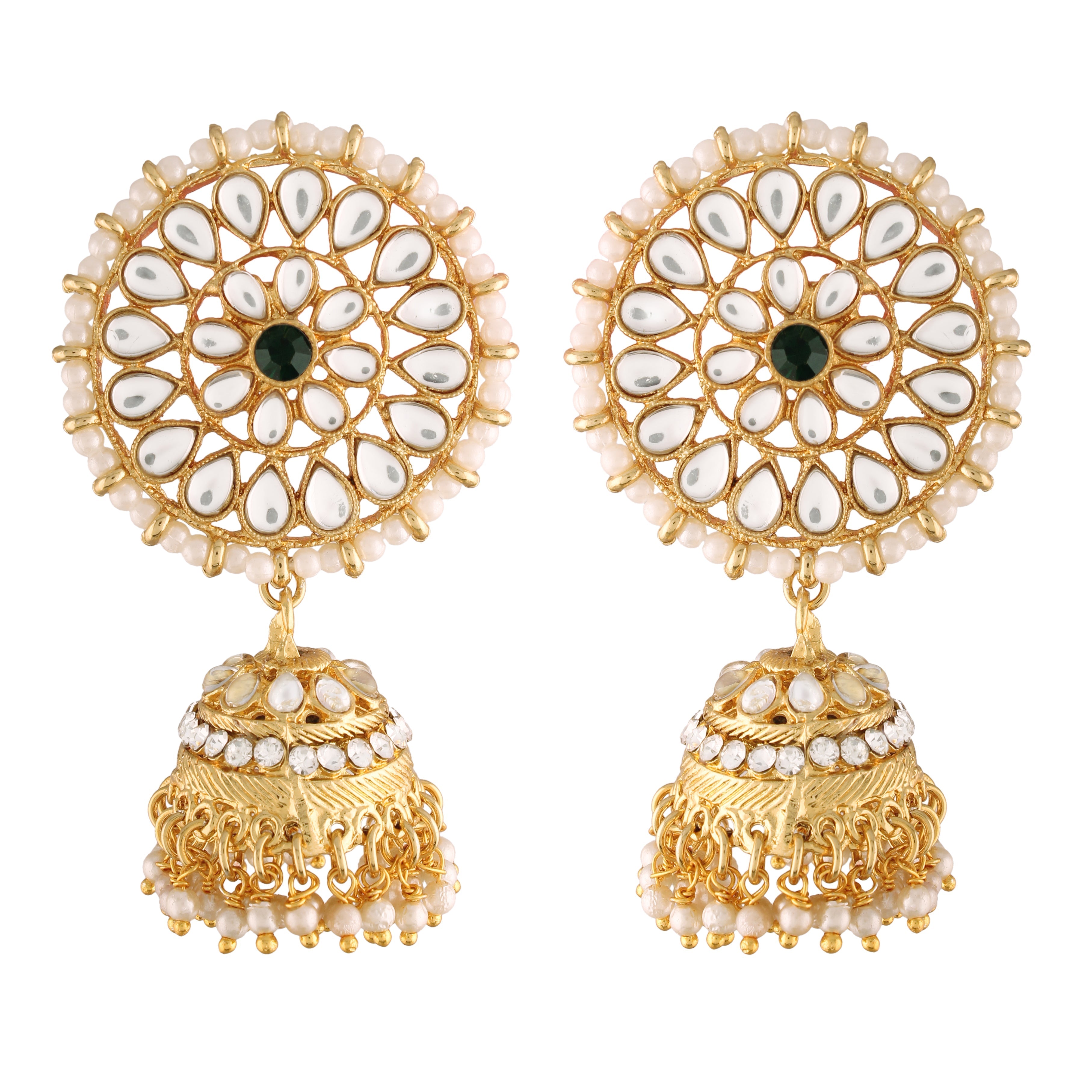 Women's Traditional Gold Plated Chandbali Kundan & Pearl Earring Set with Maang Tikka