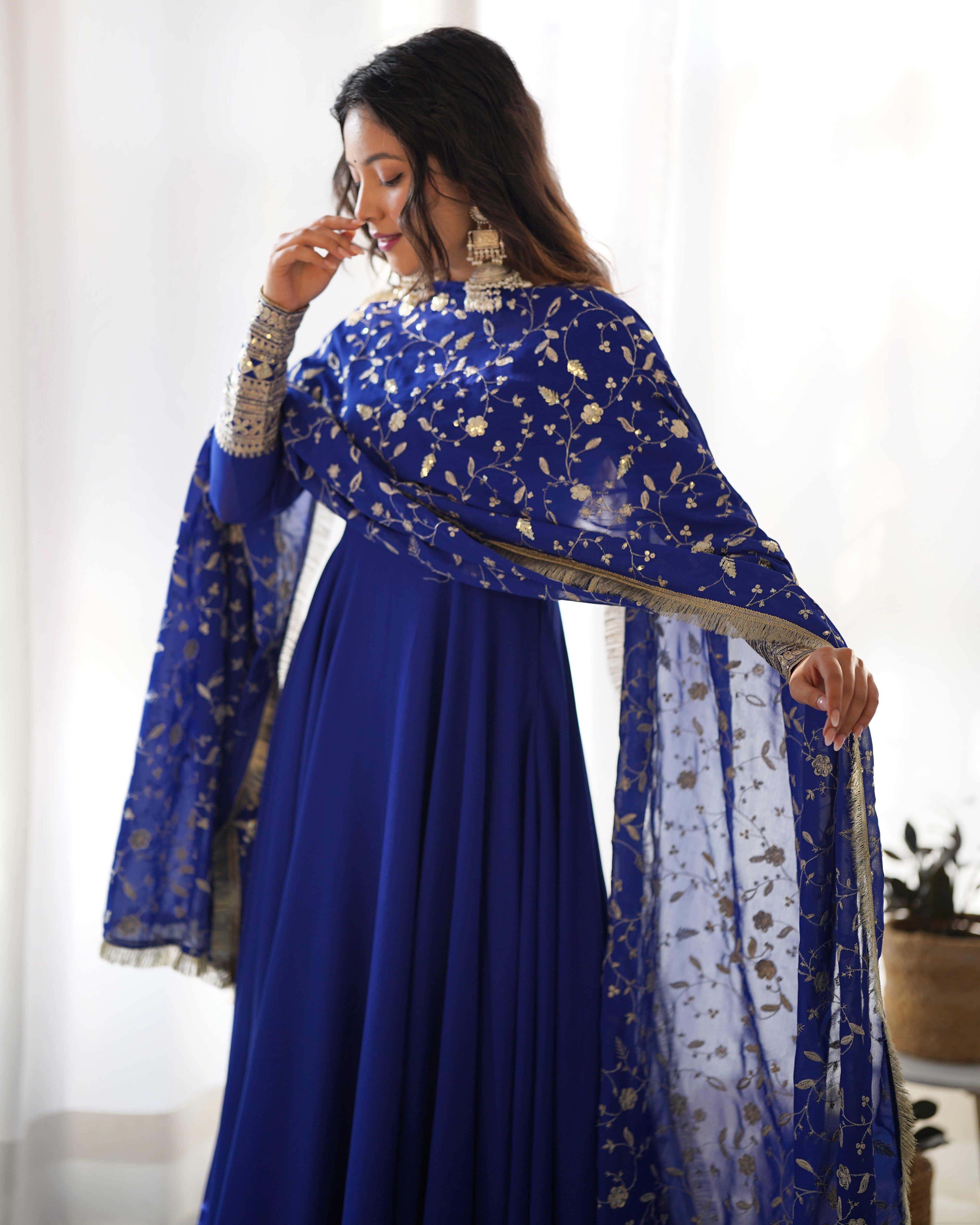 Women's Blue Georgette Embroidery & Printed Anarkali Set Blue / XL | Trendia Global Women's Blue Georgette Embroidery & Printed Anarkali Set Blue / XL | Trendia Global
