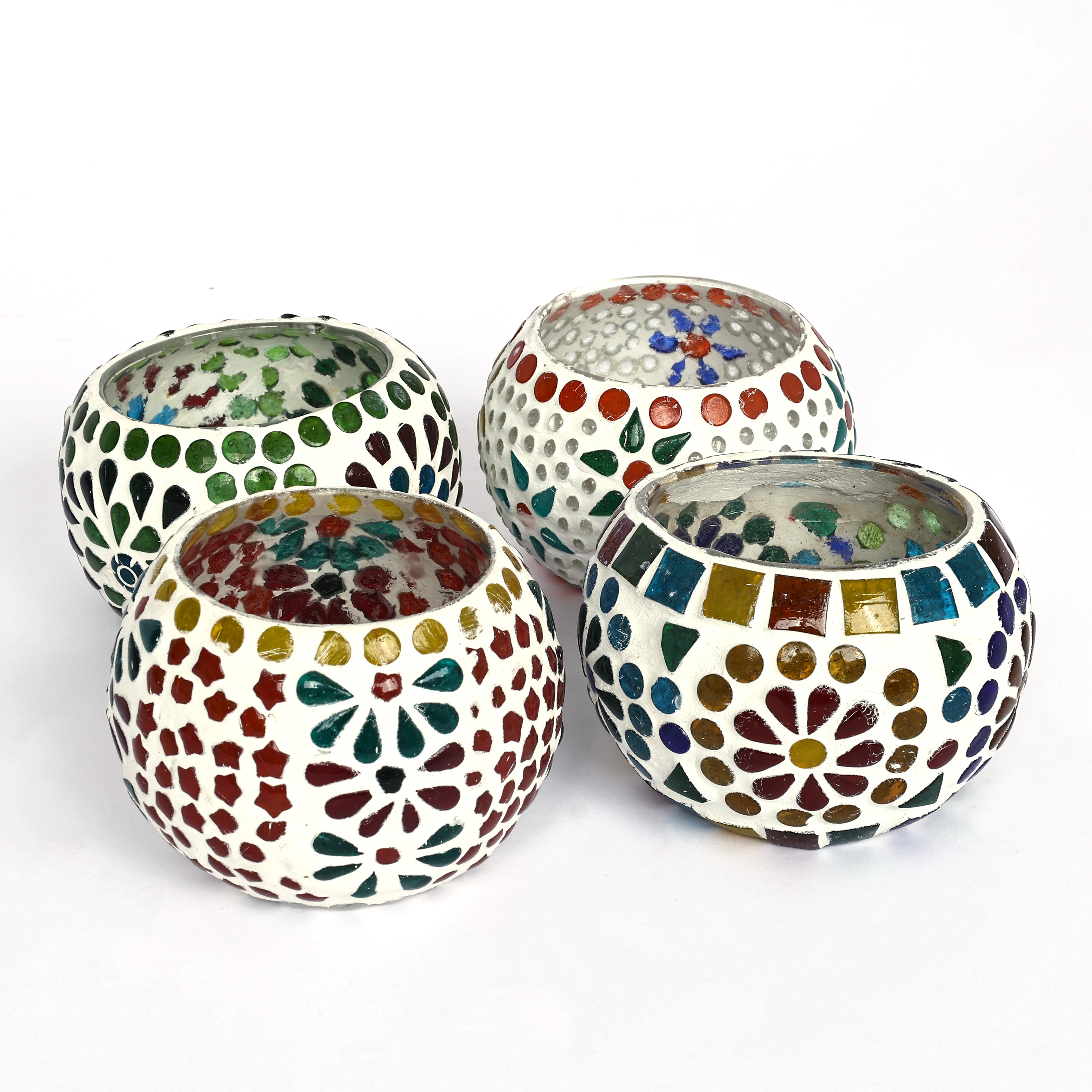 Multicolour Mosaic T-light Holders – Set of 4 - Natriel