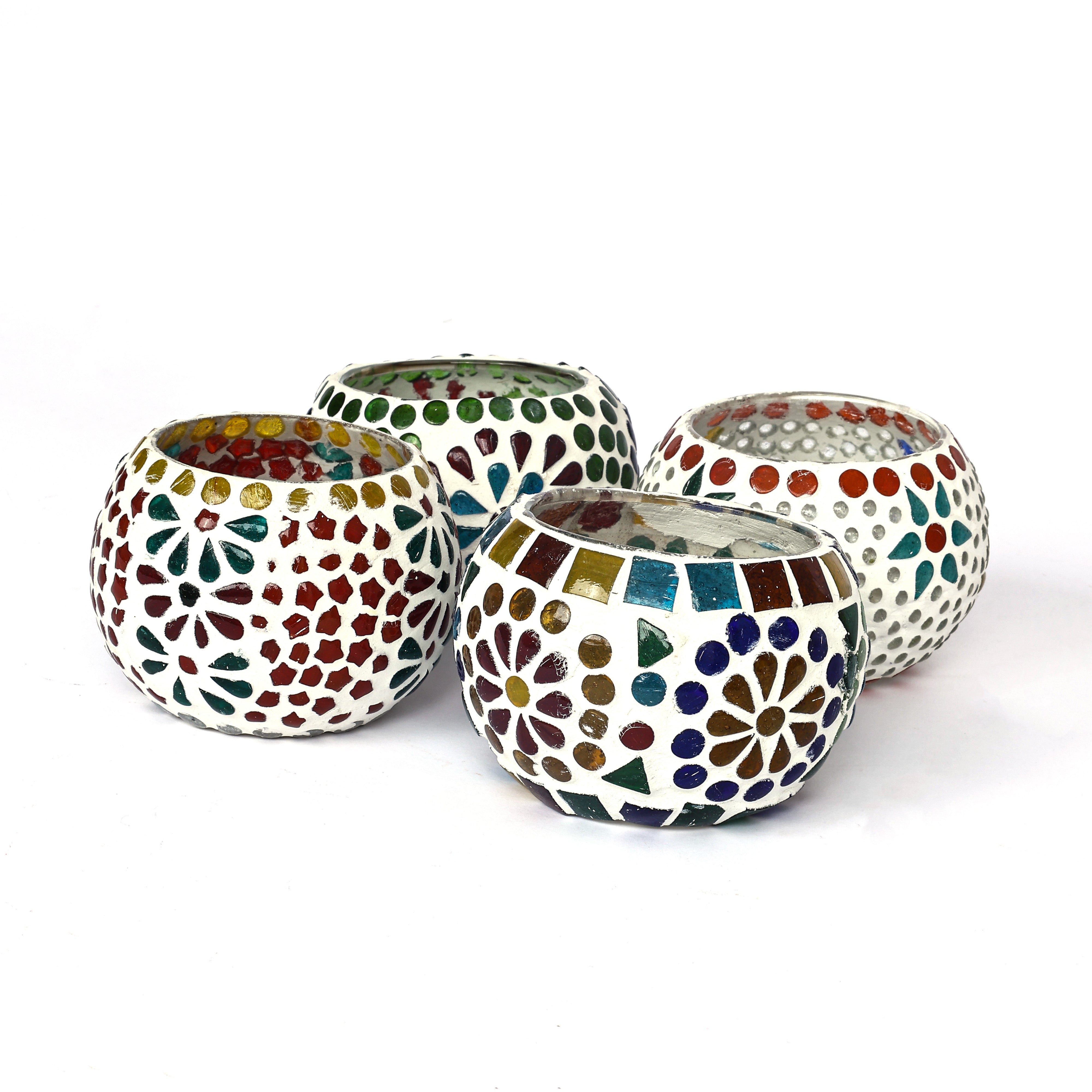 Multicolour Mosaic T-light Holders – Set of 4 - Natriel