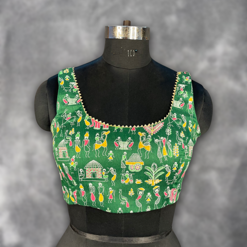 Women's Green Art Row Silk Blouse