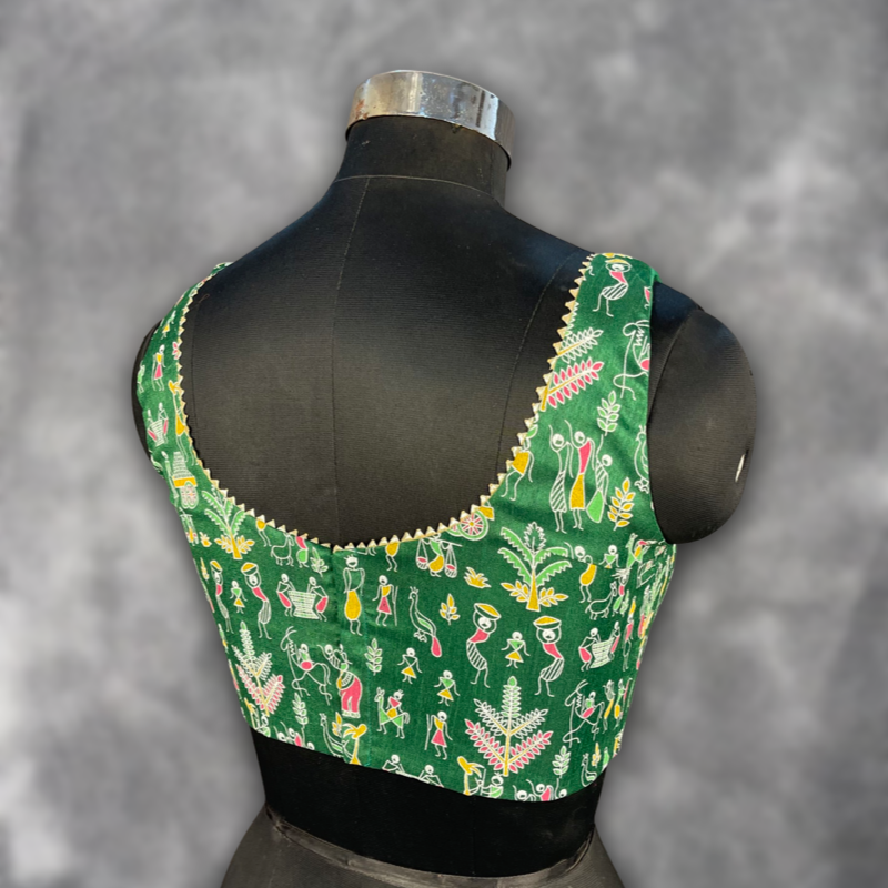 Women's Green Art Row Silk Blouse