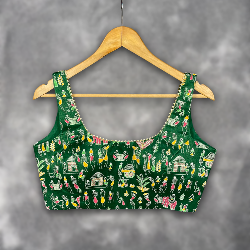 Women's Green Art Row Silk Blouse