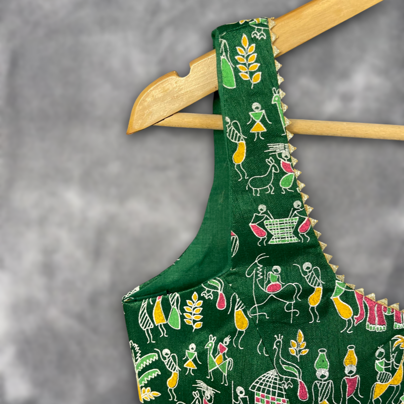 Women's Green Art Row Silk Blouse