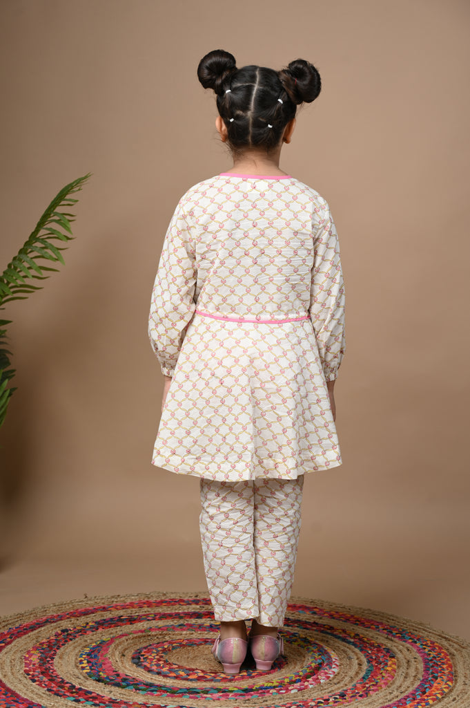 Girl's Kathakkali Style Peplum Kurta And Pant Set