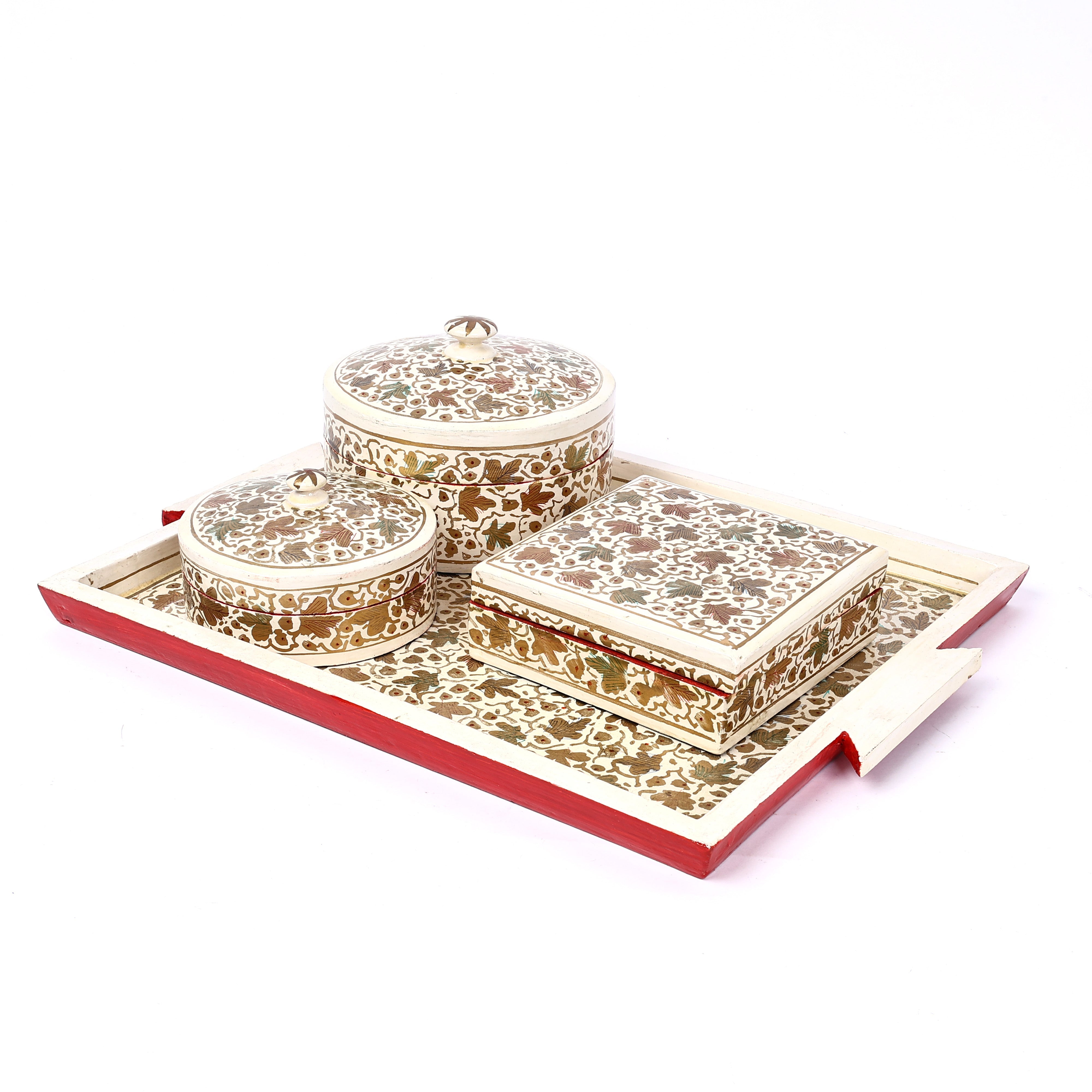 Handcrafted Kashmiri Paper Mache Serving Tray Set - Natriel