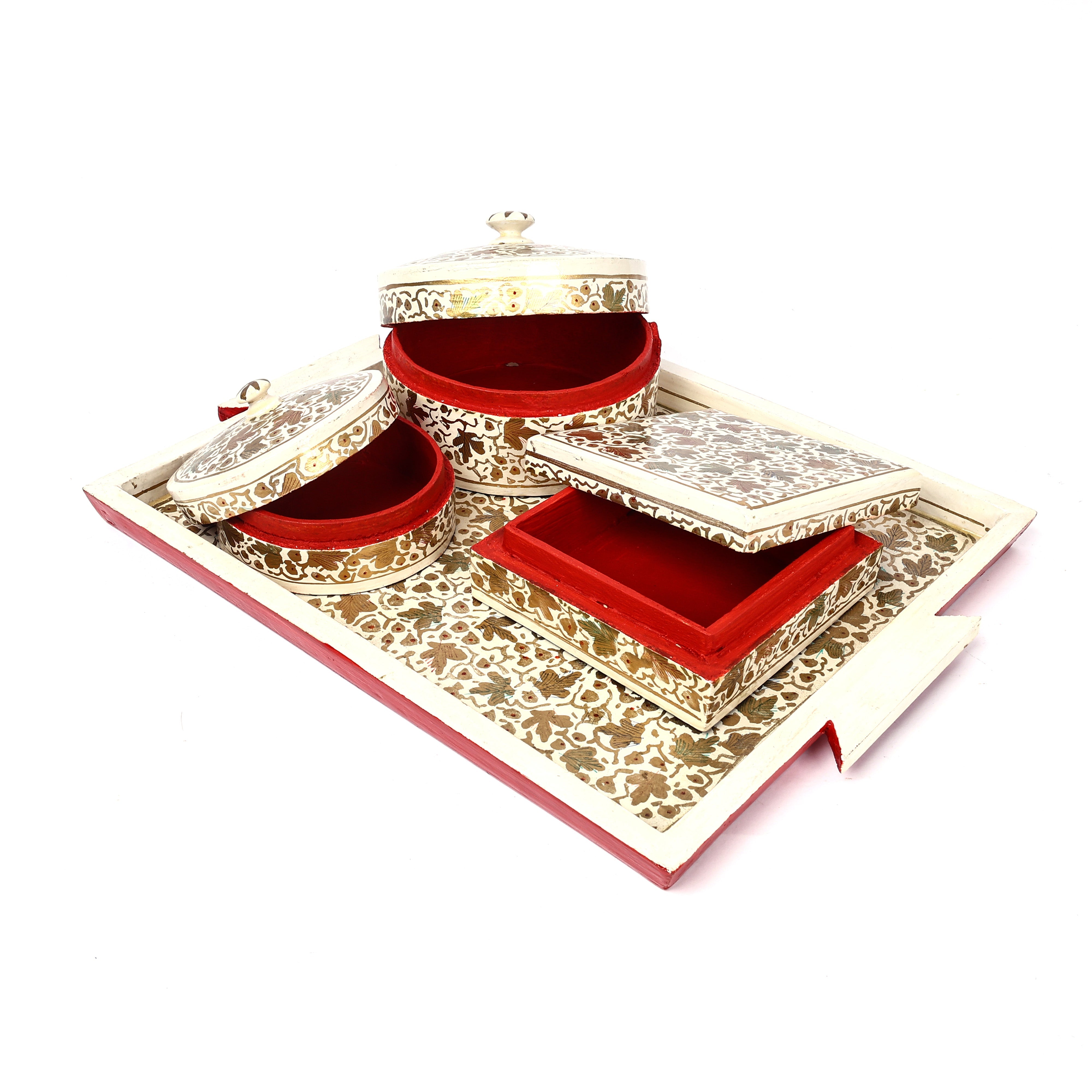 Handcrafted Kashmiri Paper Mache Serving Tray Set - Natriel