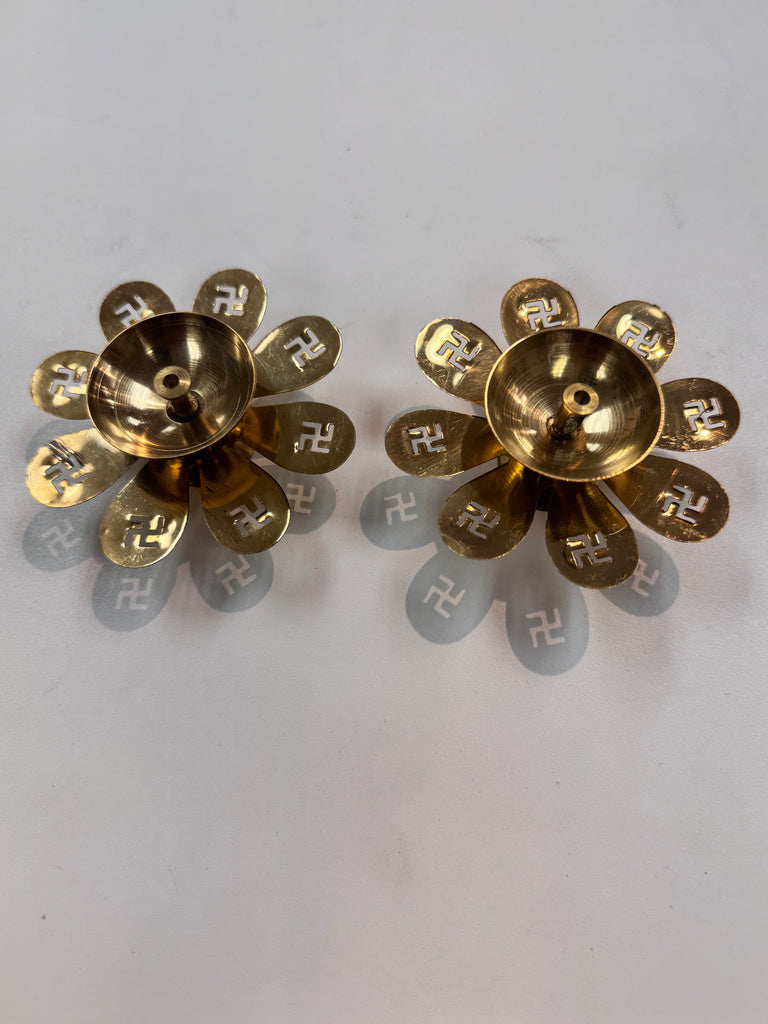 2" Swastik Brass Diya – Traditional Oil Lamp for Puja & Festive Décor