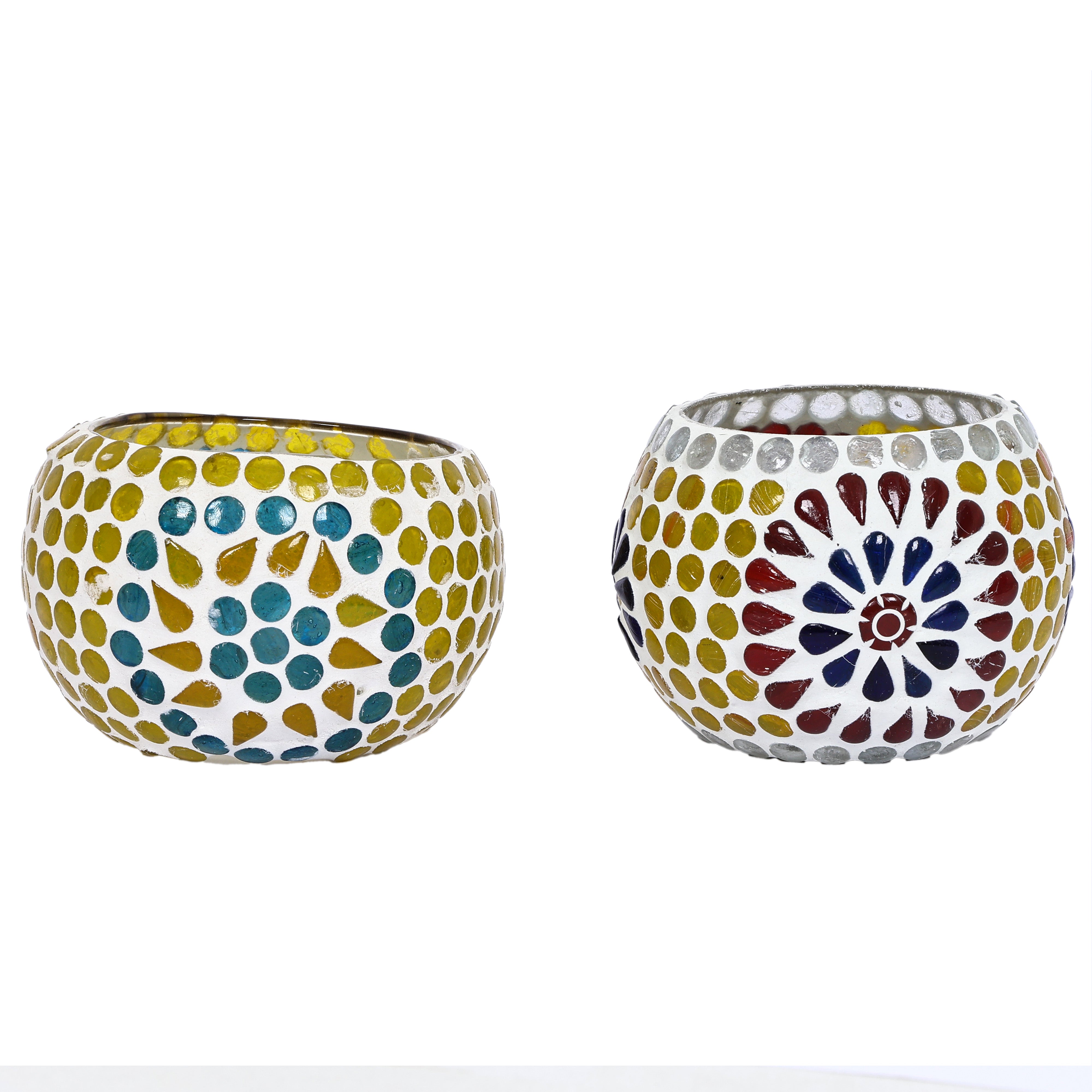 Multicolour Mosaic T-light Holders – Set of 2 - Natriel