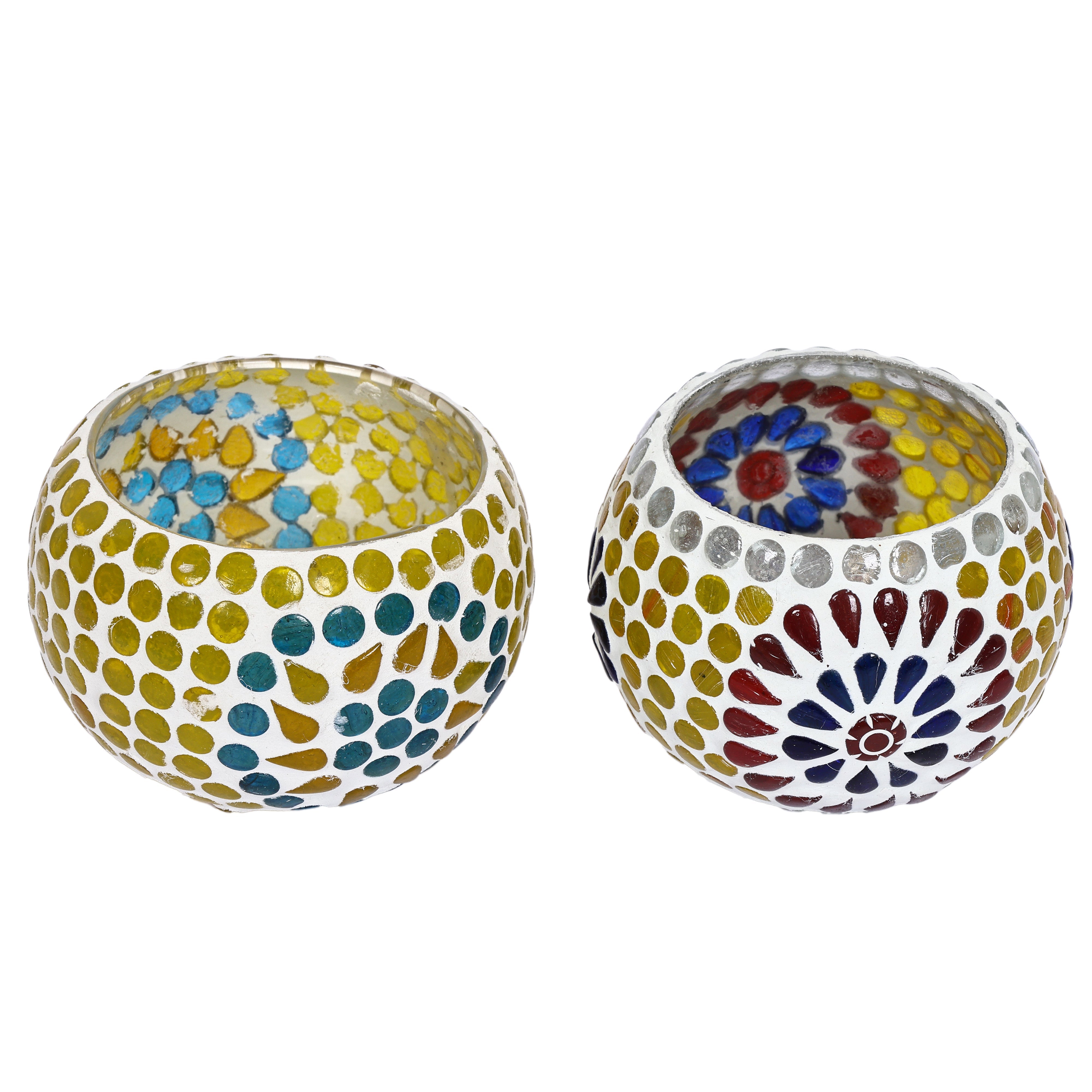 Multicolour Mosaic T-light Holders – Set of 2 - Natriel