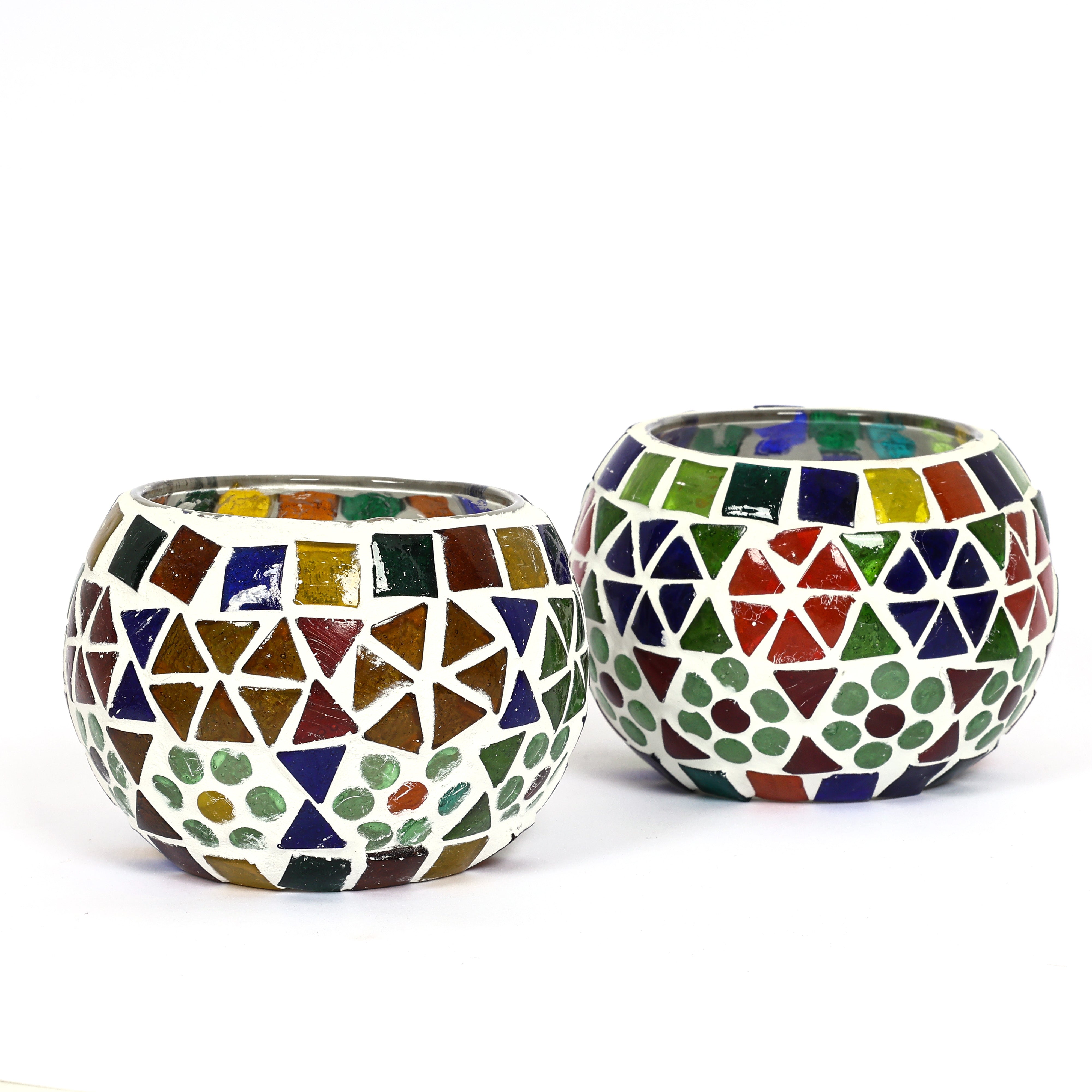 Multicolour Mosaic T-light Holders – Set of 2 - Natriel