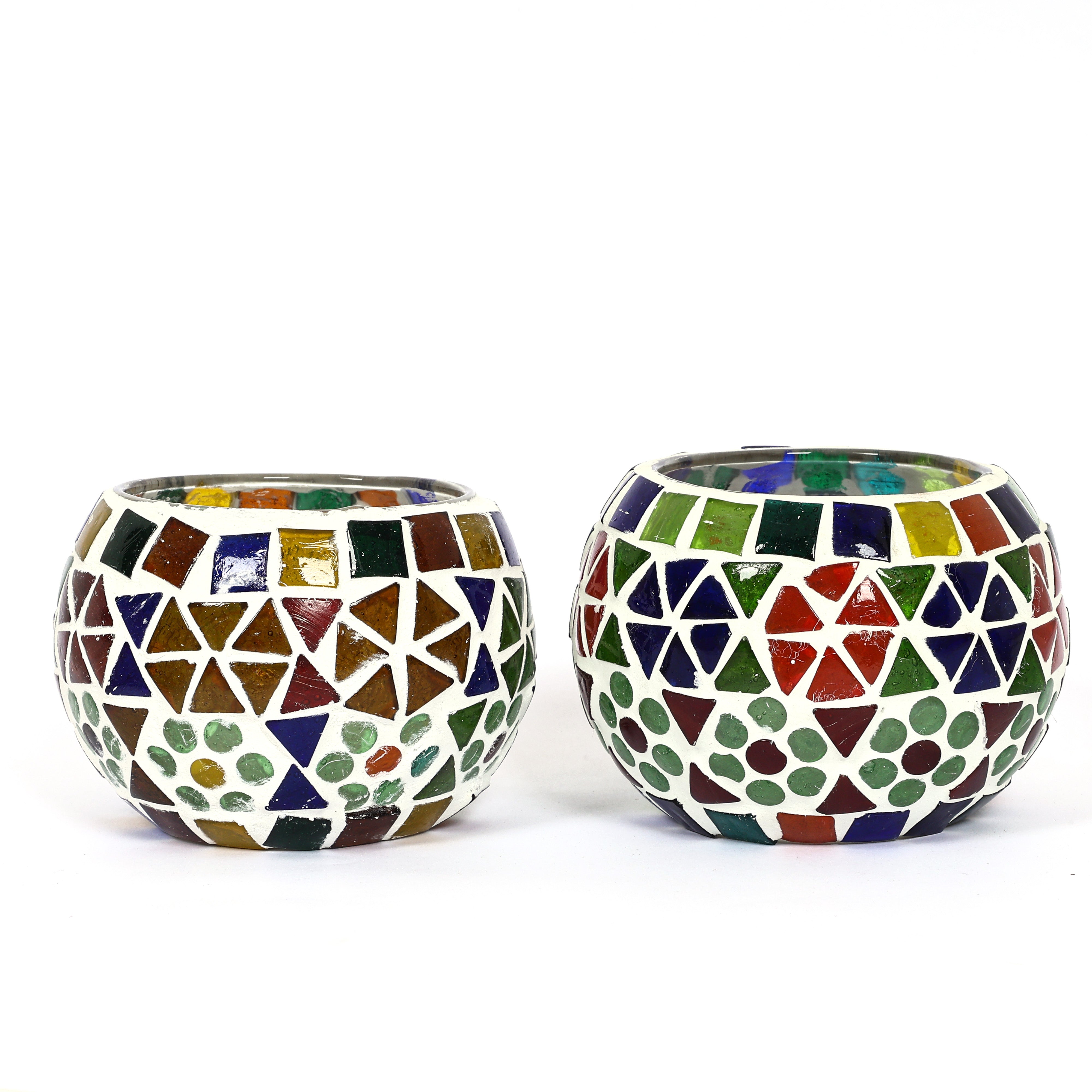 Multicolour Mosaic T-light Holders – Set of 2 - Natriel