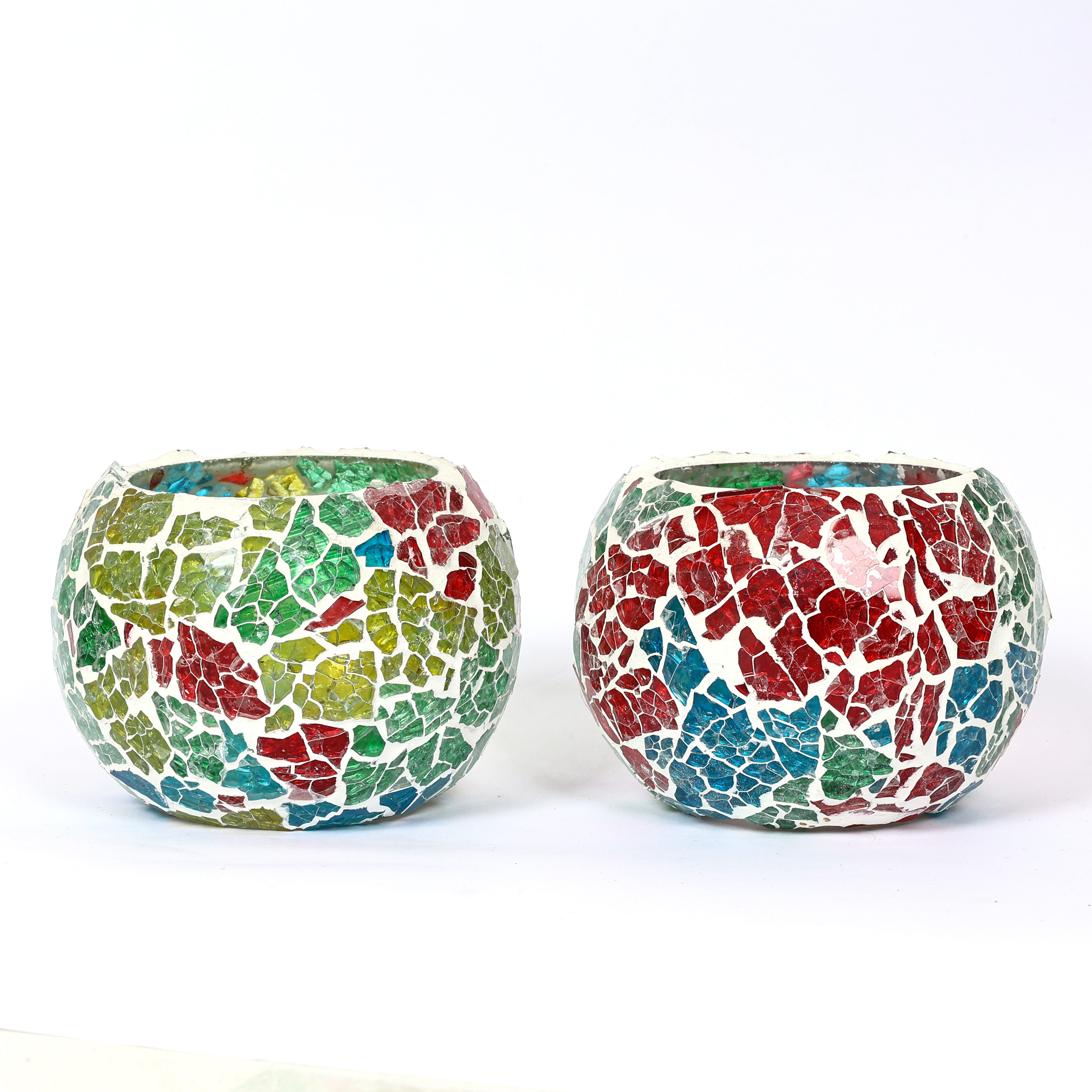 Multicolour Mosaic T-light Holders – Set of 2 - Natriel