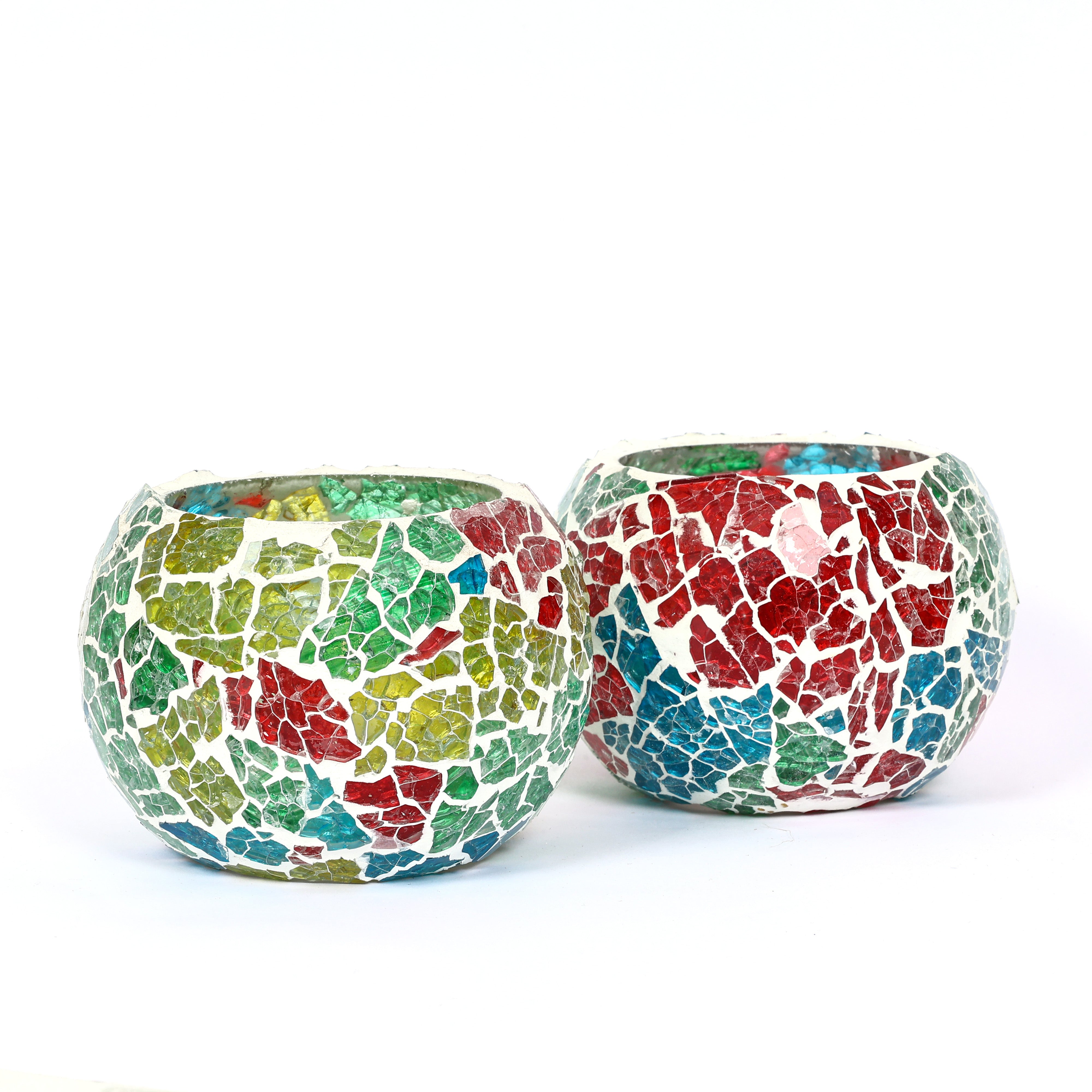 Multicolour Mosaic T-light Holders – Set of 2 - Natriel