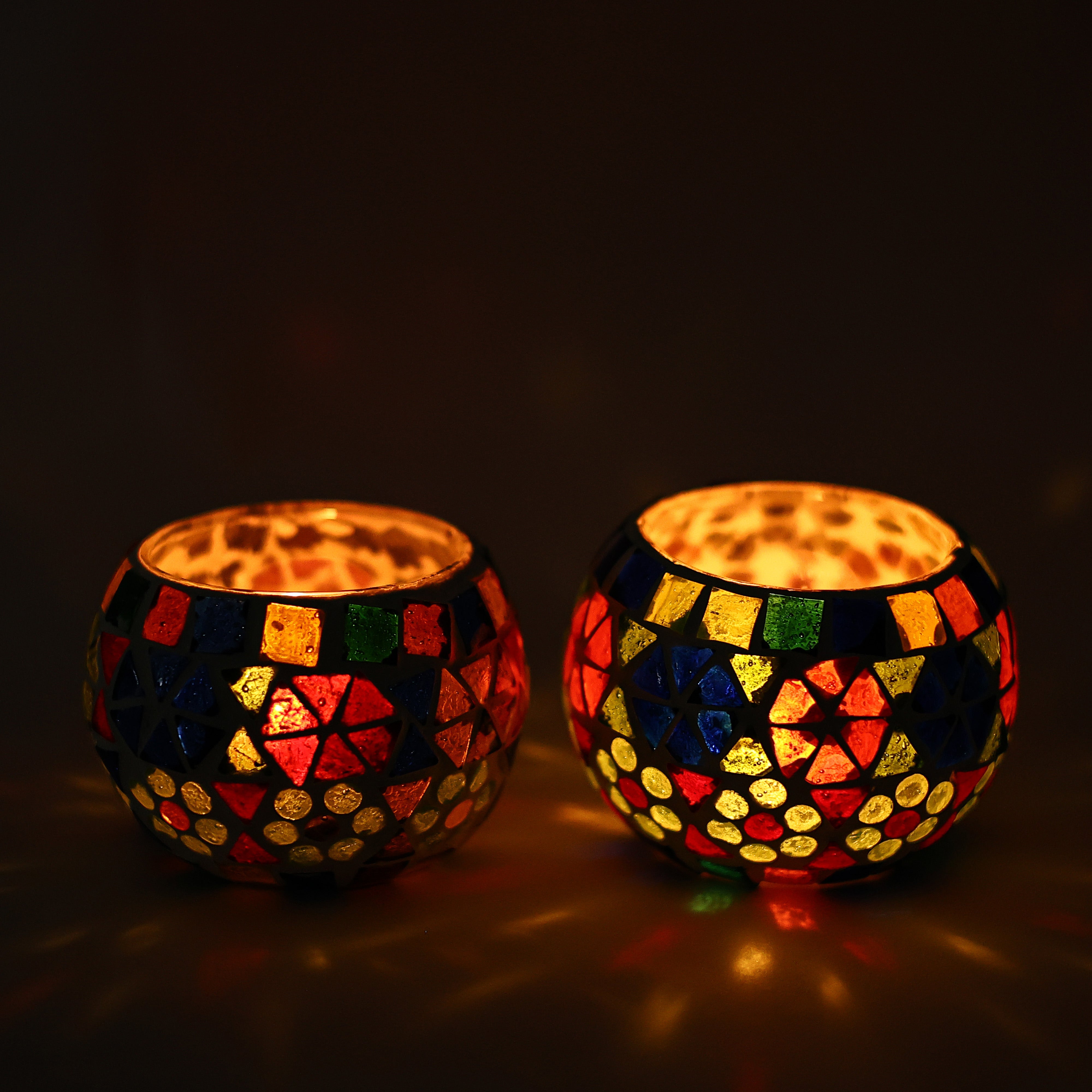 Multicolour Mosaic T-light Holders – Set of 2 - Natriel