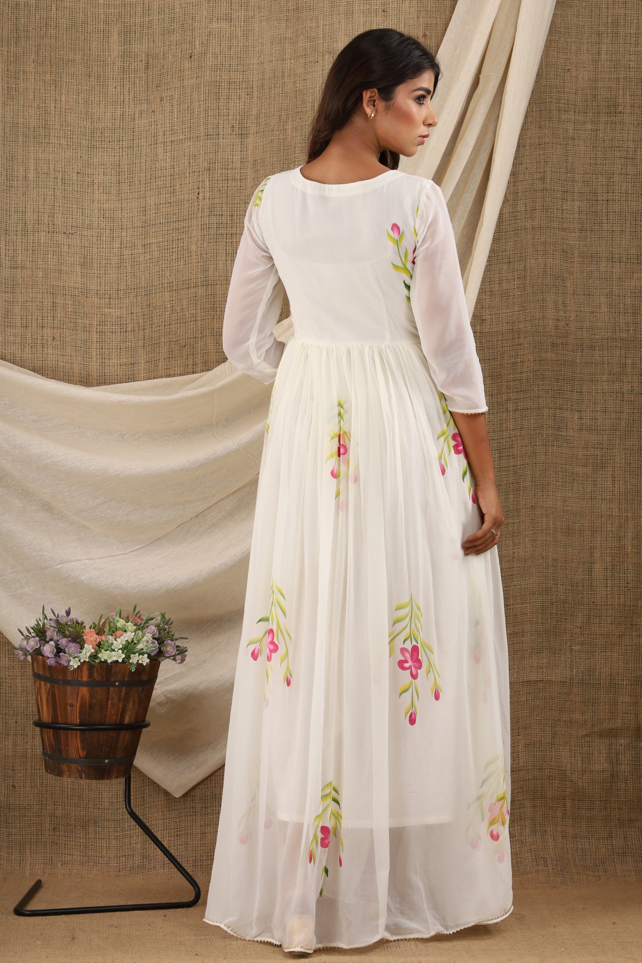 Women's White Chiffon Anarkali Dress (1Pc)