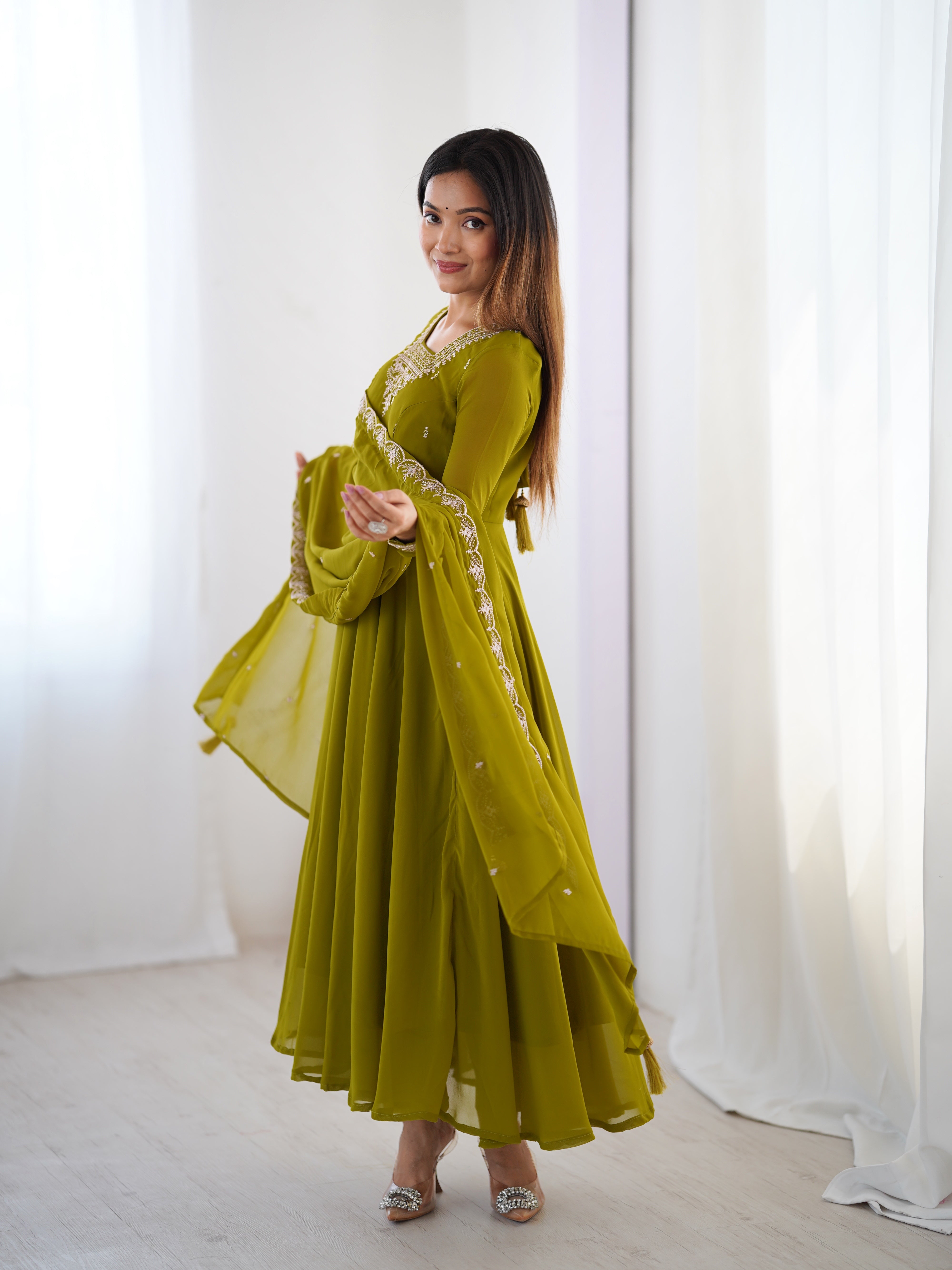 Women's Dark Green Dark Green Color Beauty Ethnic Anarkali Dress For Special Occasions Green / XS | Trendia Global Women's Dark Green Dark Green Color Beauty Ethnic Anarkali Dress For Special Occasions Green / XS | Trendia Global