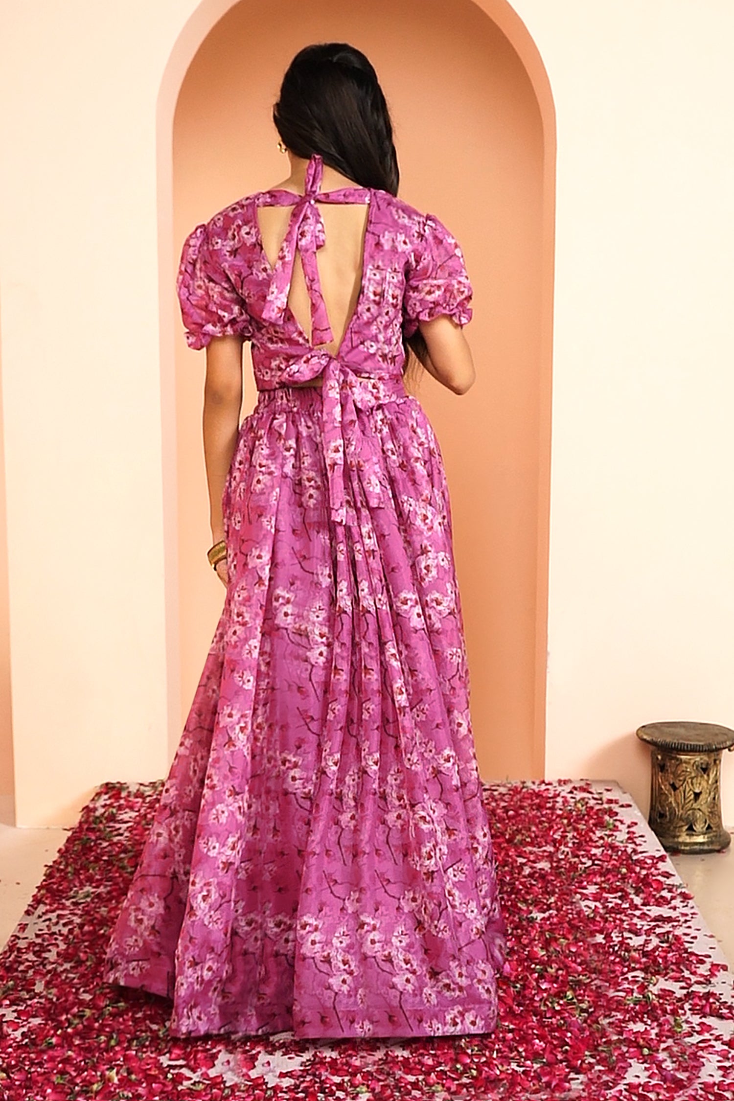 Girl's Pink Tabby Silk Floral Printed Lehenga Choli Set - Fashion Dream