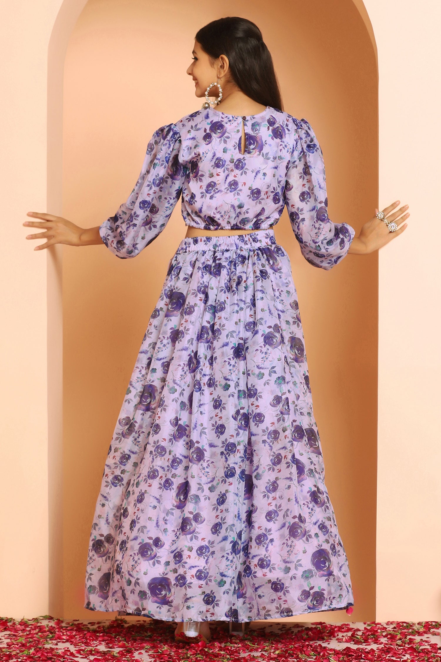 Girl's Purple Tabby Silk Floral Printed Lehenga Choli Set - Fashion Dream