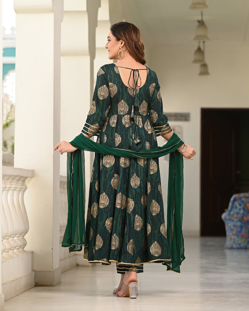 Women's Green Rayon Printed Anarkali Kurta