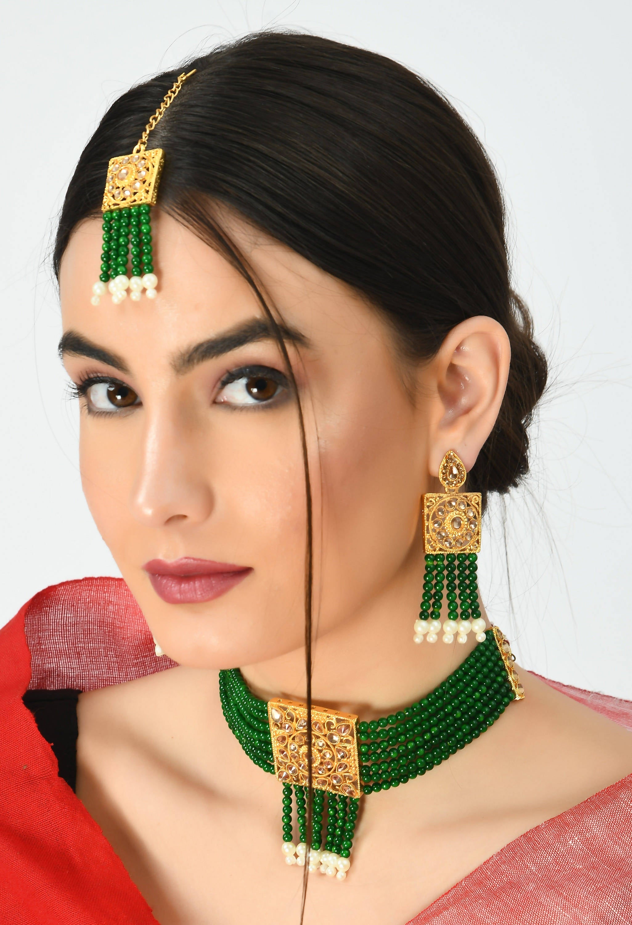 Johar Kamal Traditional Green Color Kundan & Pearls Necklac