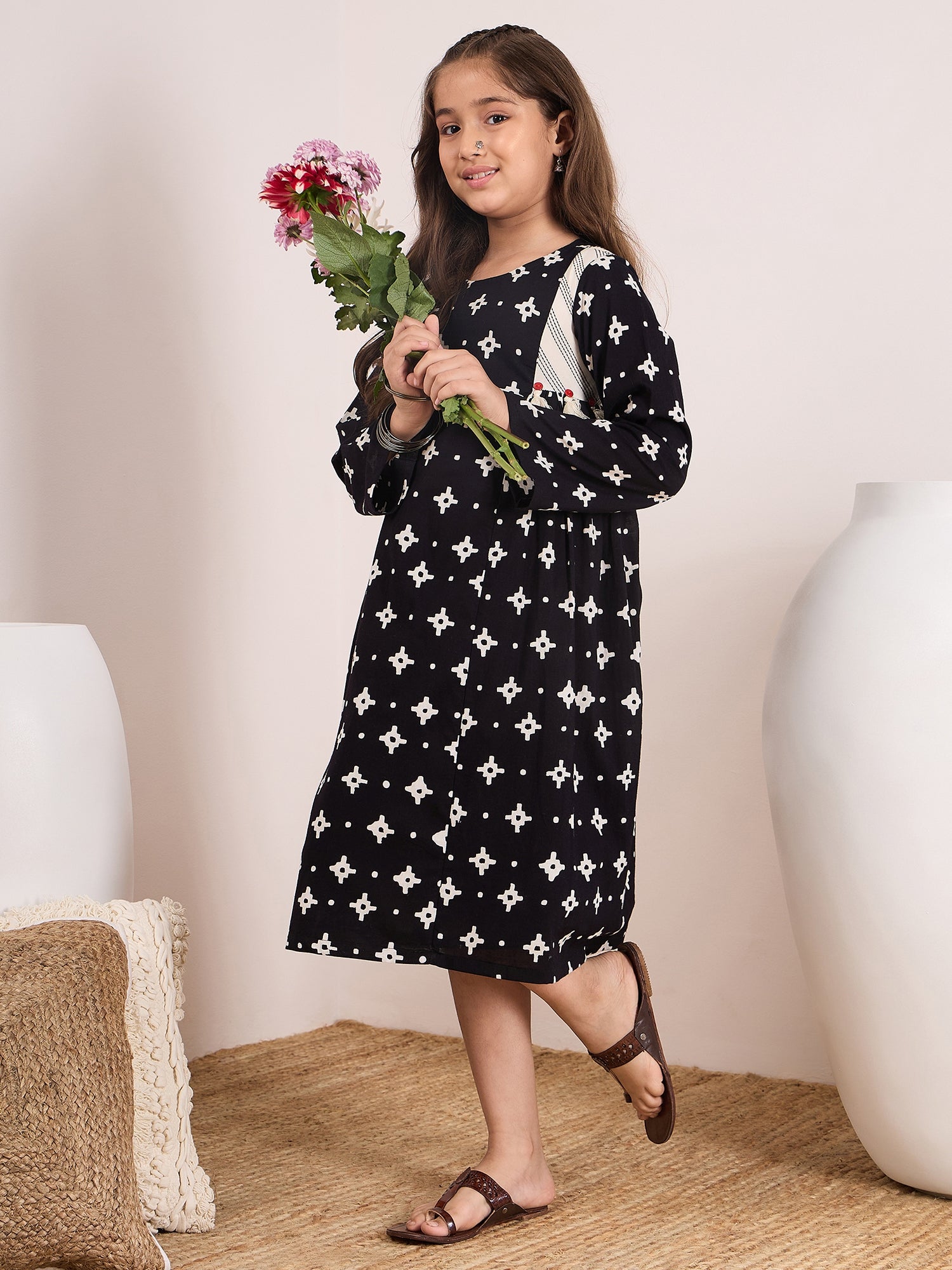 Girls Floral Print Fit & Flare Midi Dress - PS Peaches