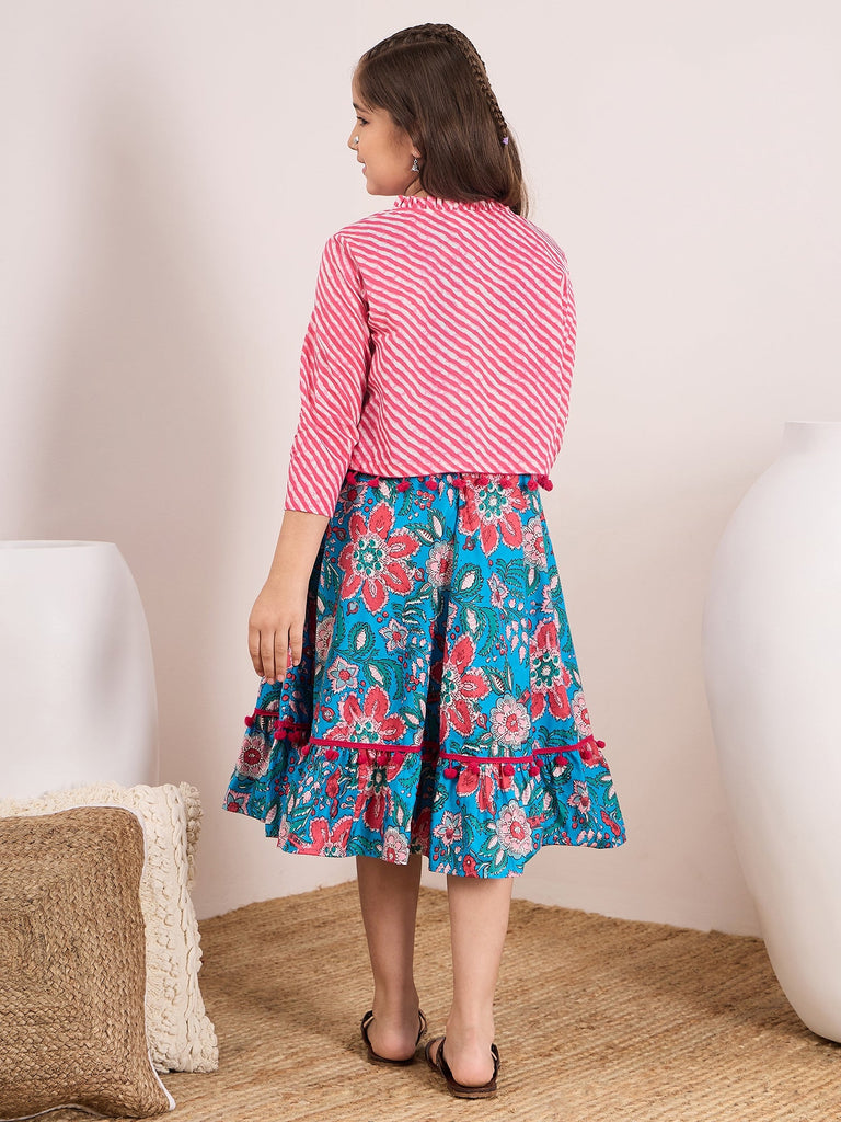 Girls Floral Print A-Line Midi Dress