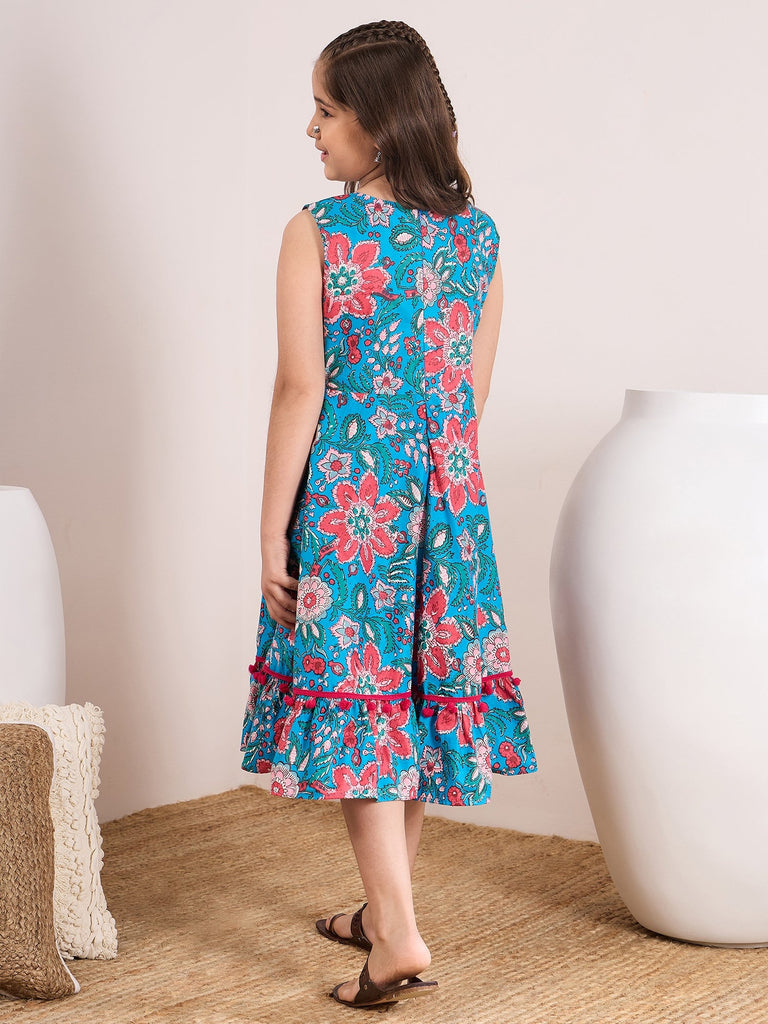 Girls Floral Print A-Line Midi Dress