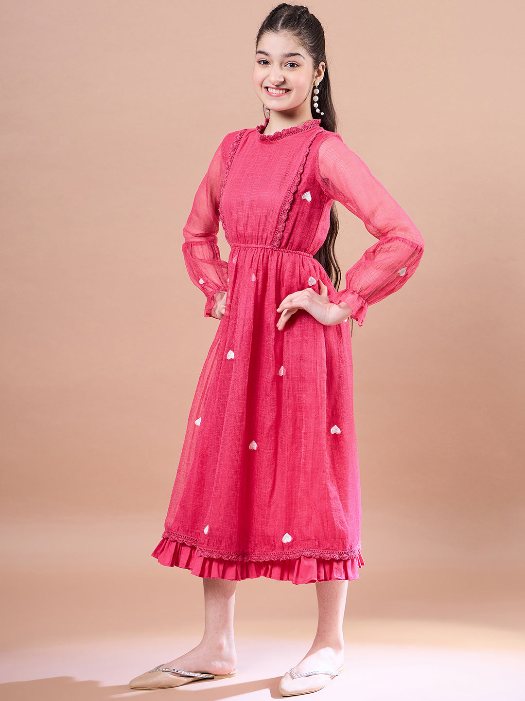 Shop Girls Round Neck Puff Sleeves Fit & Flare Midi Length Cotton fabric Dress (IW-MAGENTAKOTAEMB) Online Magenta / 6-8Y / Cotton Blend Shop Girls Round Neck Puff Sleeves Fit & Flare Midi Length Cotton fabric Dress (IW-MAGENTAKOTAEMB) Online Magenta / 6-8Y / Cotton Blend