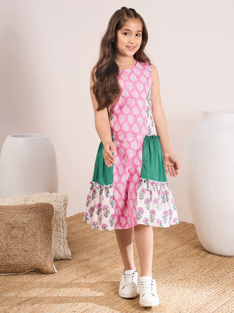 Girls Floral Print A-Line Dress
