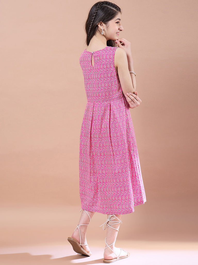 Girls Ethnic Motifs Print A-Line Cotton Midi Dress
