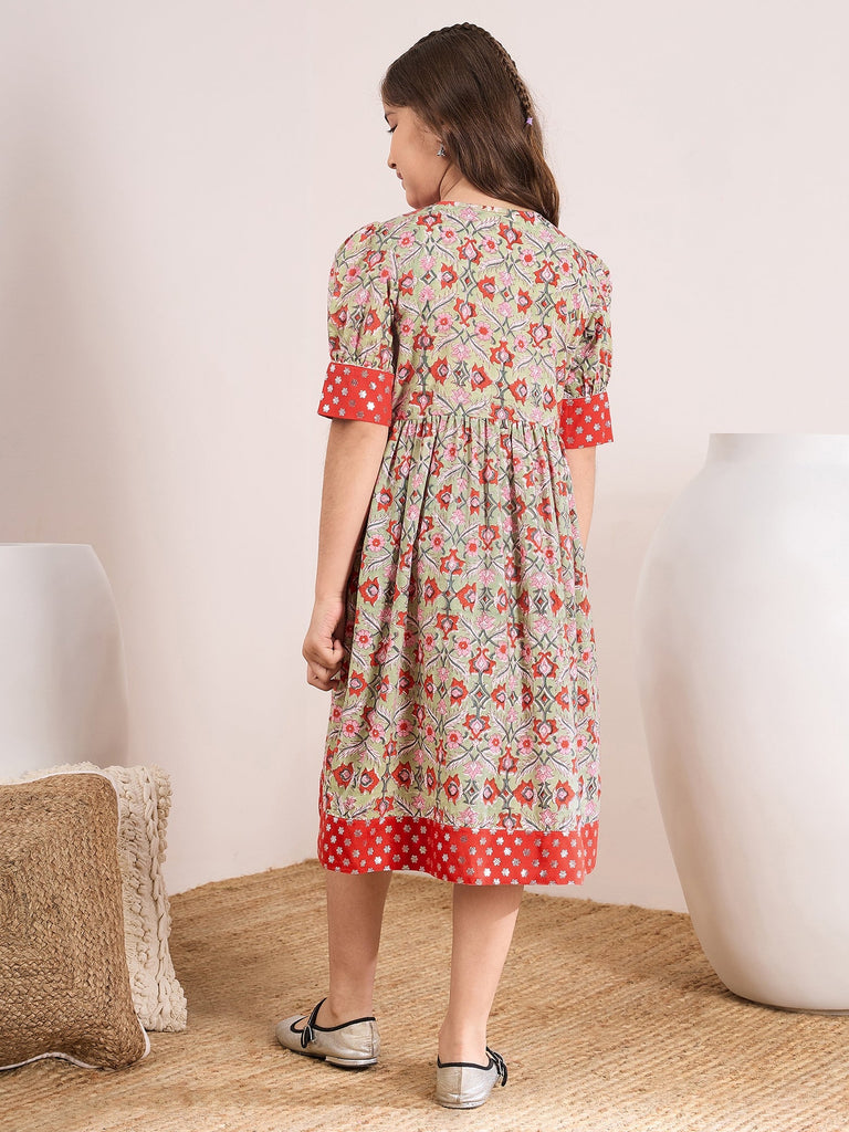 Girls Ethnic Motifs Print Empire Midi Dress