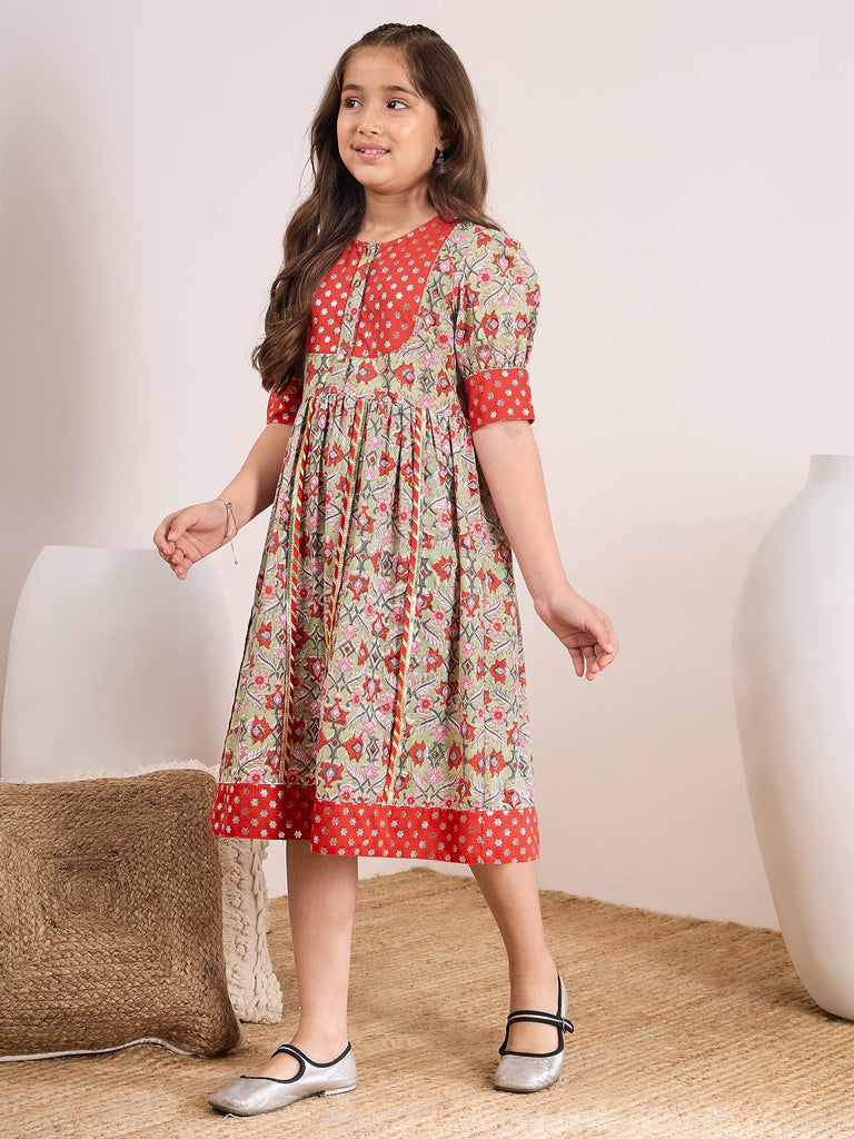 Girls Ethnic Motifs Print Empire Midi Dress