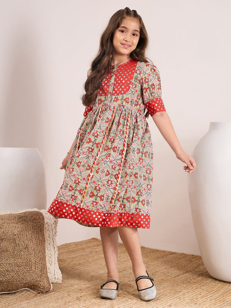 Girls Ethnic Motifs Print Empire Midi Dress