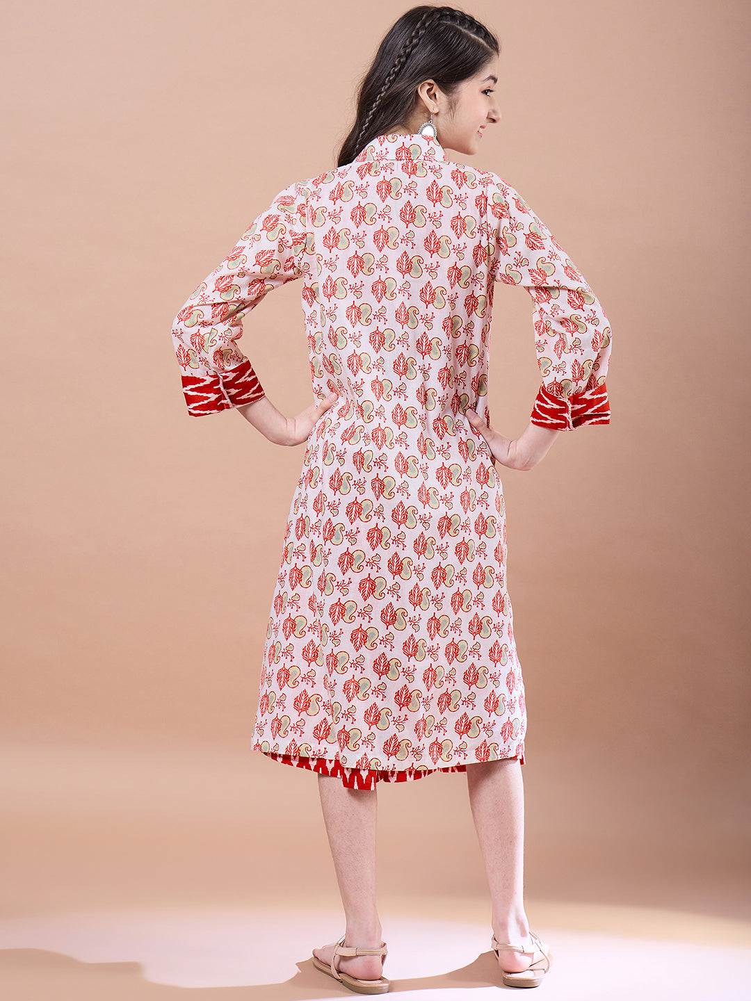 Girls Floral Print Round Neck A-Line Cotton Midi Dress - PS Peaches