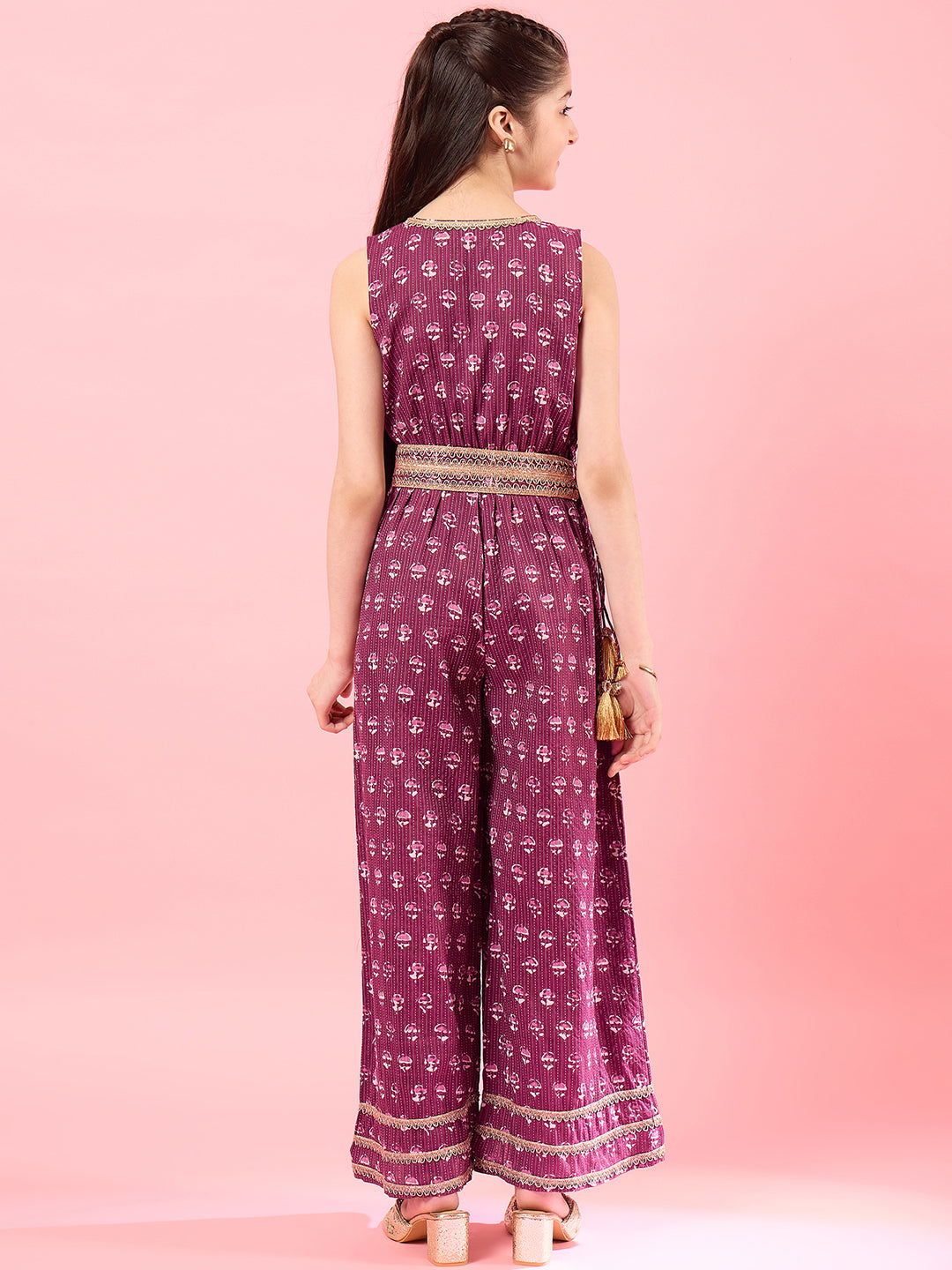 Girls Printed Basic Jumpsuit With Embellished - PS Peaches