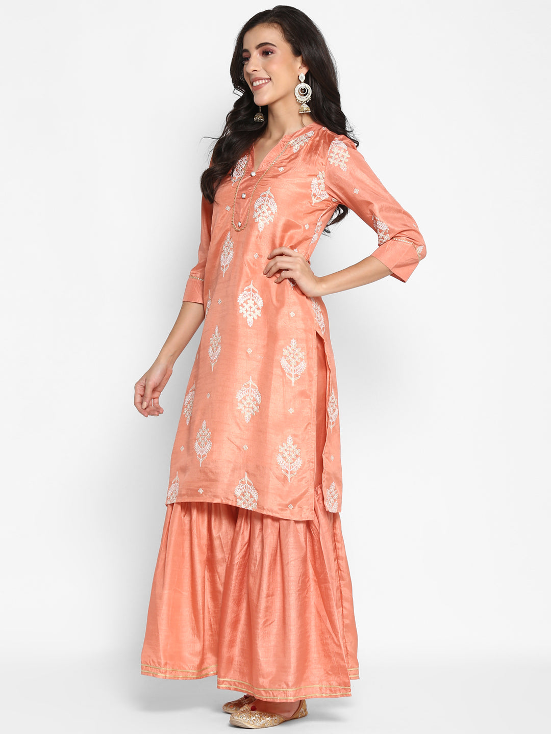 Women's Silk Blend Kurta And Sharara With Dupatta Set