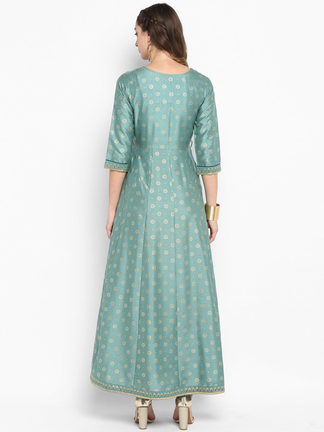 Women's Light Green Poly Silk Ethnic Dre
